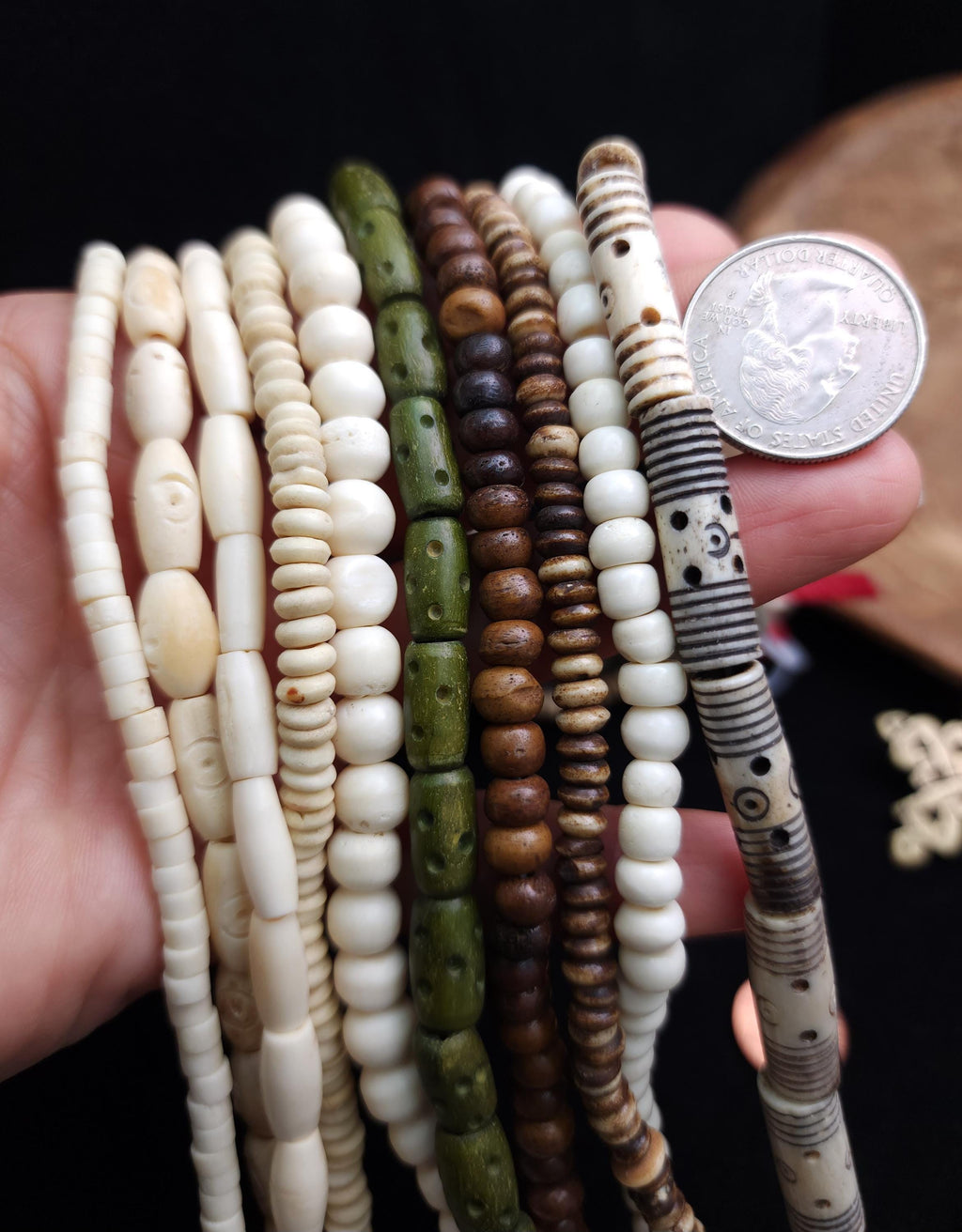 Lot of 10 Full Strands 14-16" Long / Buffalo Bone Beads / Assorted Natural Bone Beads 4-9mmx 3-26mm / Wholesale / Jewelry Making / Crafts /