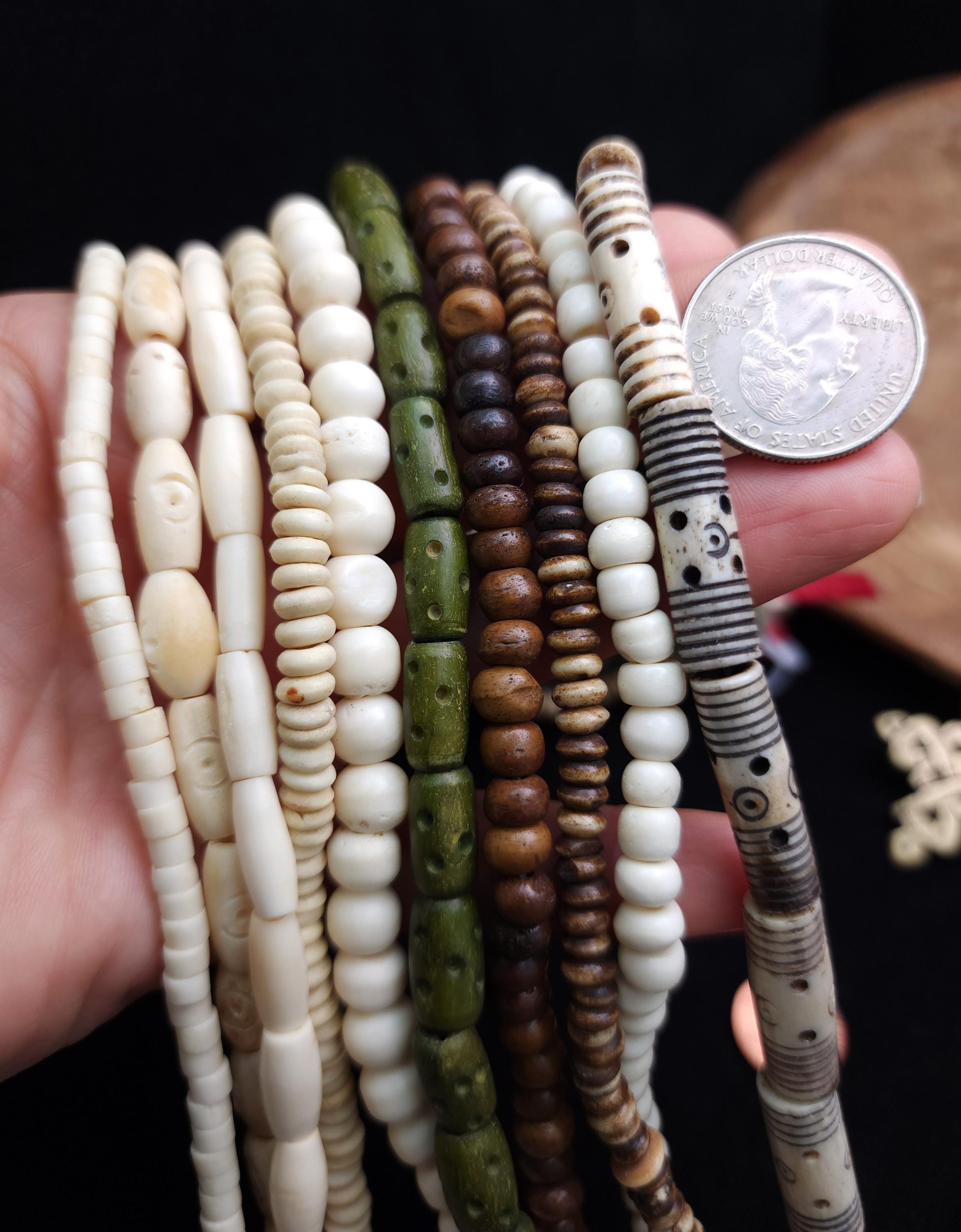 Lot of 10 Full Strands 14-16" Long / Buffalo Bone Beads / Assorted Natural Bone Beads 4-9mmx 3-26mm / Wholesale / Jewelry Making / Crafts /