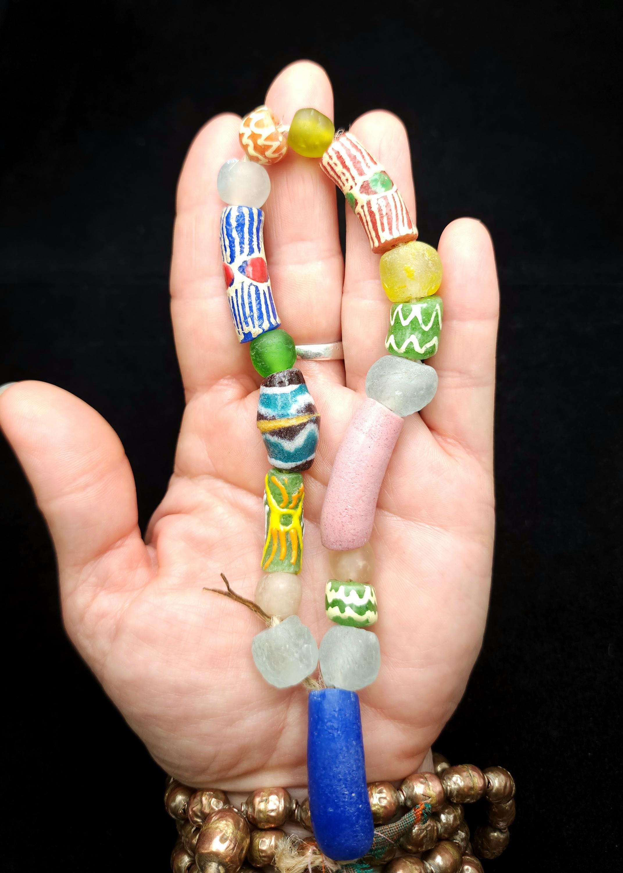 Wide Variety Of African Recycled Glass Beads Strand 10" 10-32mm / Recycled Glass Beads / Funn Multicolor Beads / Jewelry Supplies / Craft.