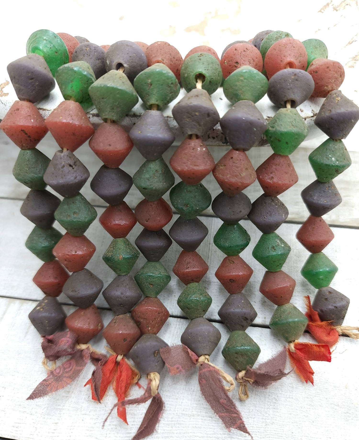 Old Rustic Glass Beads From Java Indonesia Strand 12 Beads13-15mm x 14mm / Vintage / Tribal / Ethnic / Jewelry Making Supplies