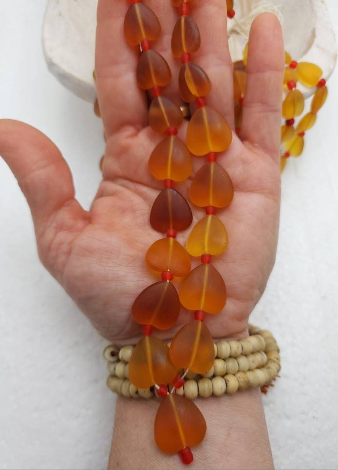 Fun And Cute Afghanistan Glass Beads Strand 15-16" Long 20-23Beads 10-18mm / Option to Choose Red or Honey Color  /  Jewelry Supplies.
