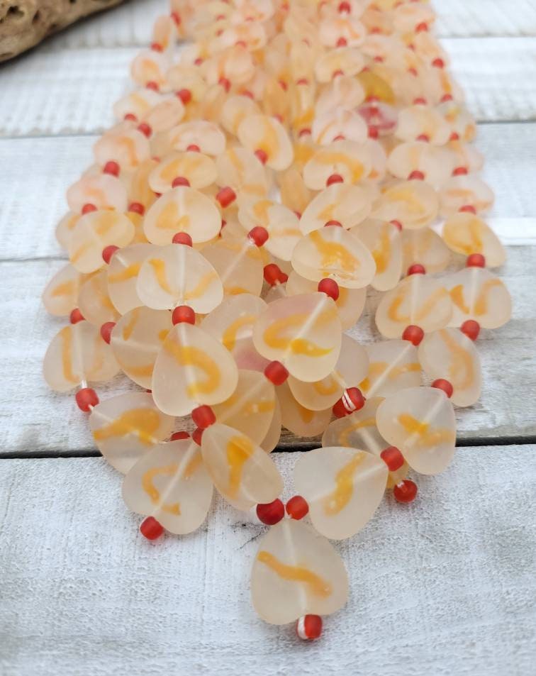 Beautiful Glass Heart Shaped Beads From Afghanistan / Option To Choose Red Pink Or Orange / Strand 15-16" 13-16mm/ Jewelry Supplies.