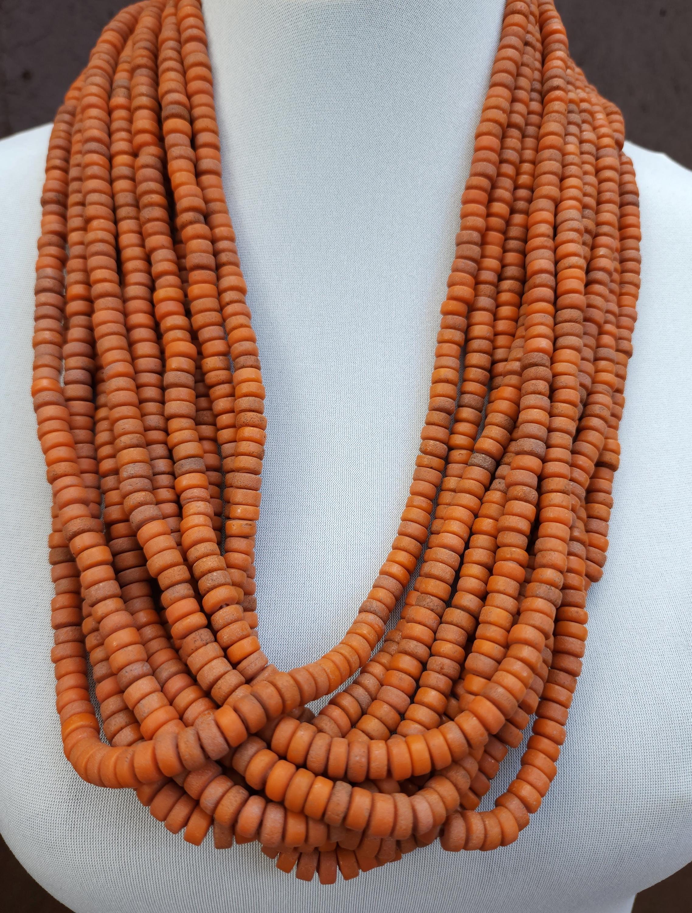 Indonesian Glass Beads, Strand 10" Choose 8, 9-10 Or 10-11mm, Carrot Orange Heishi Beads, Tribal Ethnic Jewelry Supplies.