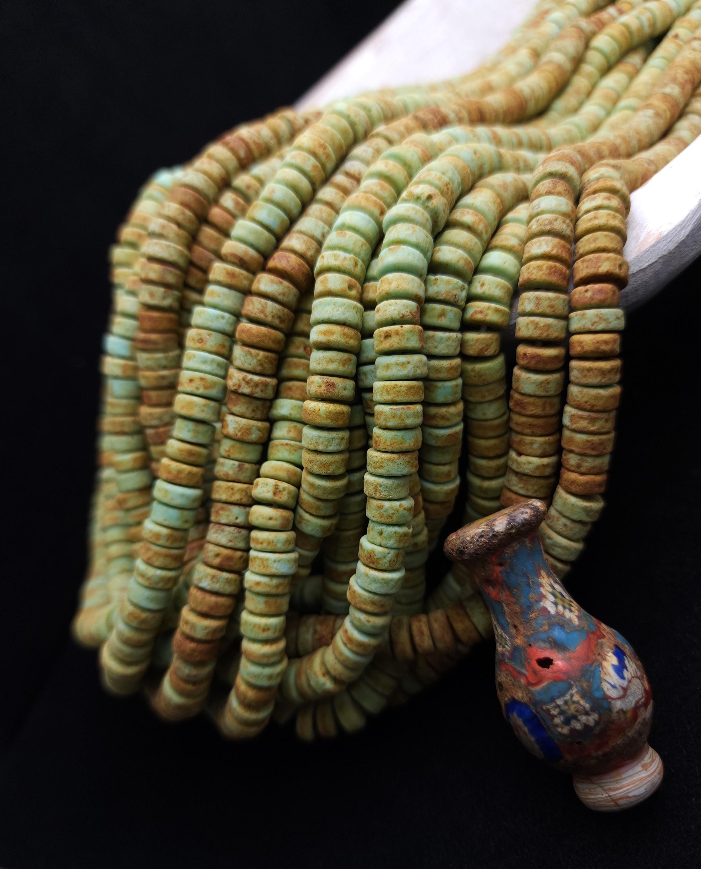 Pistachio Green Glass Beads / Rustic / Strand 10" 8mm / Java Indonesia Beads / Jewelry Making Supplies / Craft.