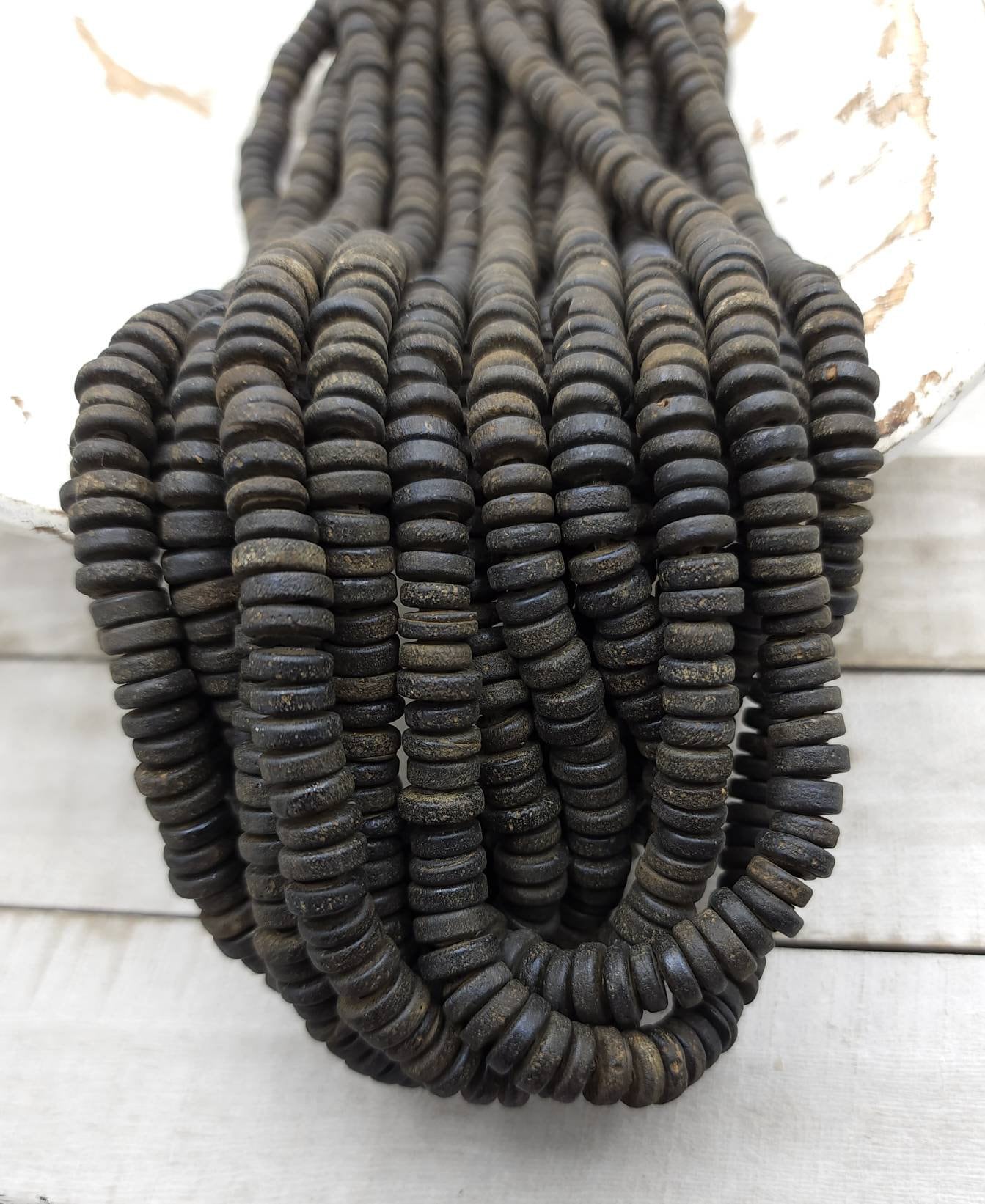 Wow Beautiful Black Beads With Old Rustic Accent 9-10-mm Strand 10" Long / Java / Indonesian / Glass Beads / Tai Beads / Jewelry Supplies.