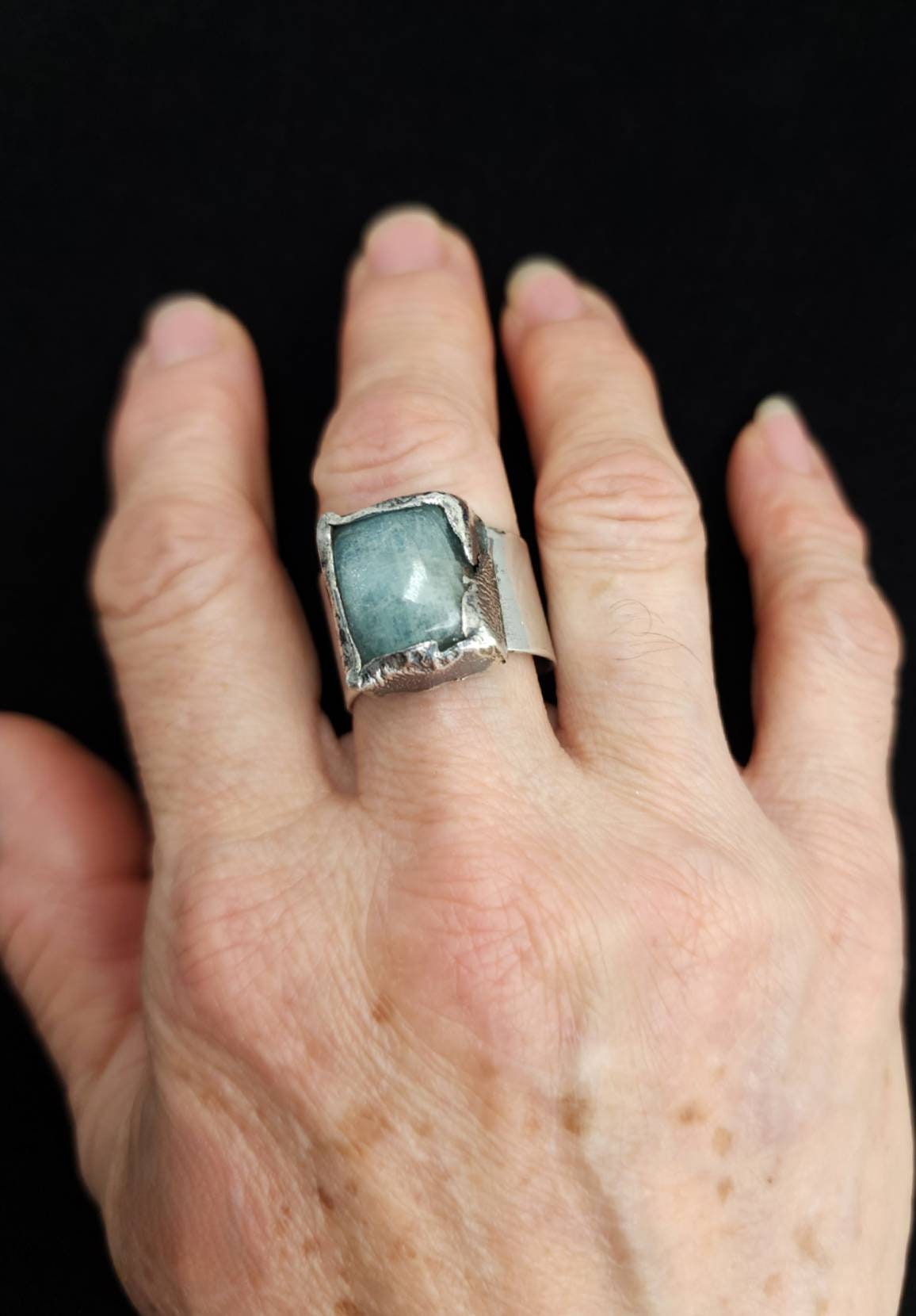 Beautiful .925 Silver Ring Natural Stone Aquamarine Size 10 / Gift For Him Or Her / Sophisticated Elegant Ring / Handmade / Silver Jewelry.