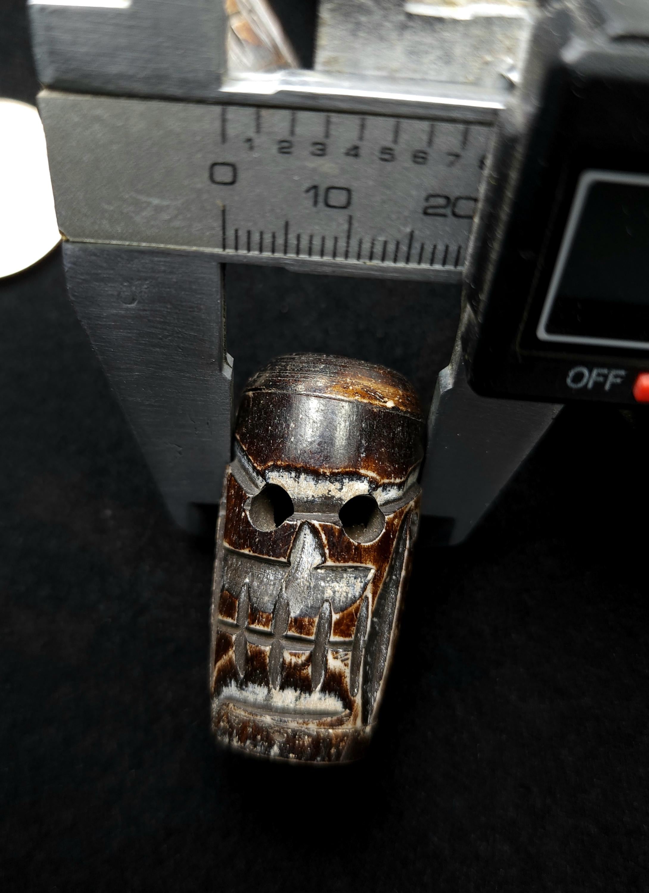 Hand-Carved Bone Skull Bead 38-39 × 19-21mm, Made in India, Tribal Ethnic Style, Amulet, Price Per Piece, Jewelry Making Supplies