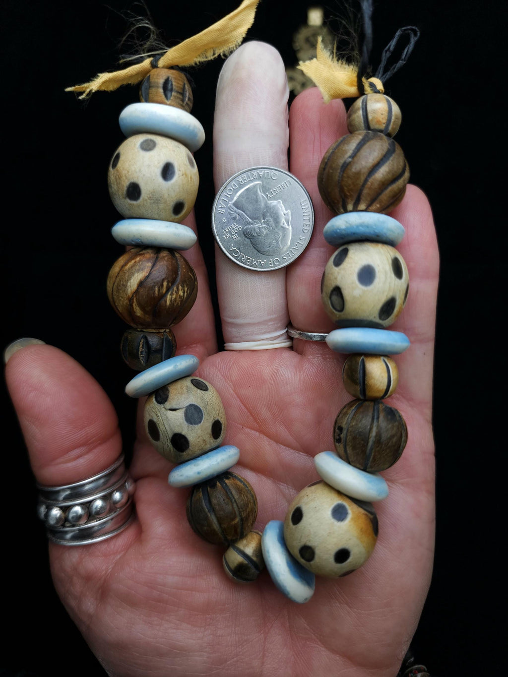 Hand-Carved Horn Bone Beads, 12–21mm, Unique African Large Hole Beads, Strand 10", Option to choose, Rustic Natural Buffalo Bone Beads.