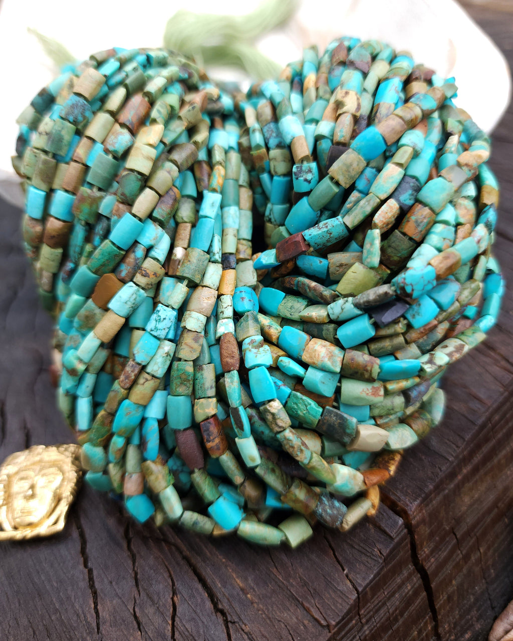 Genuine Turquoise From Afghanistan, Full Strand 15" Long 4-6mm+ Blue-green, Brown, Beige,Black,  Afghan beads, Small Flat Turquoises.