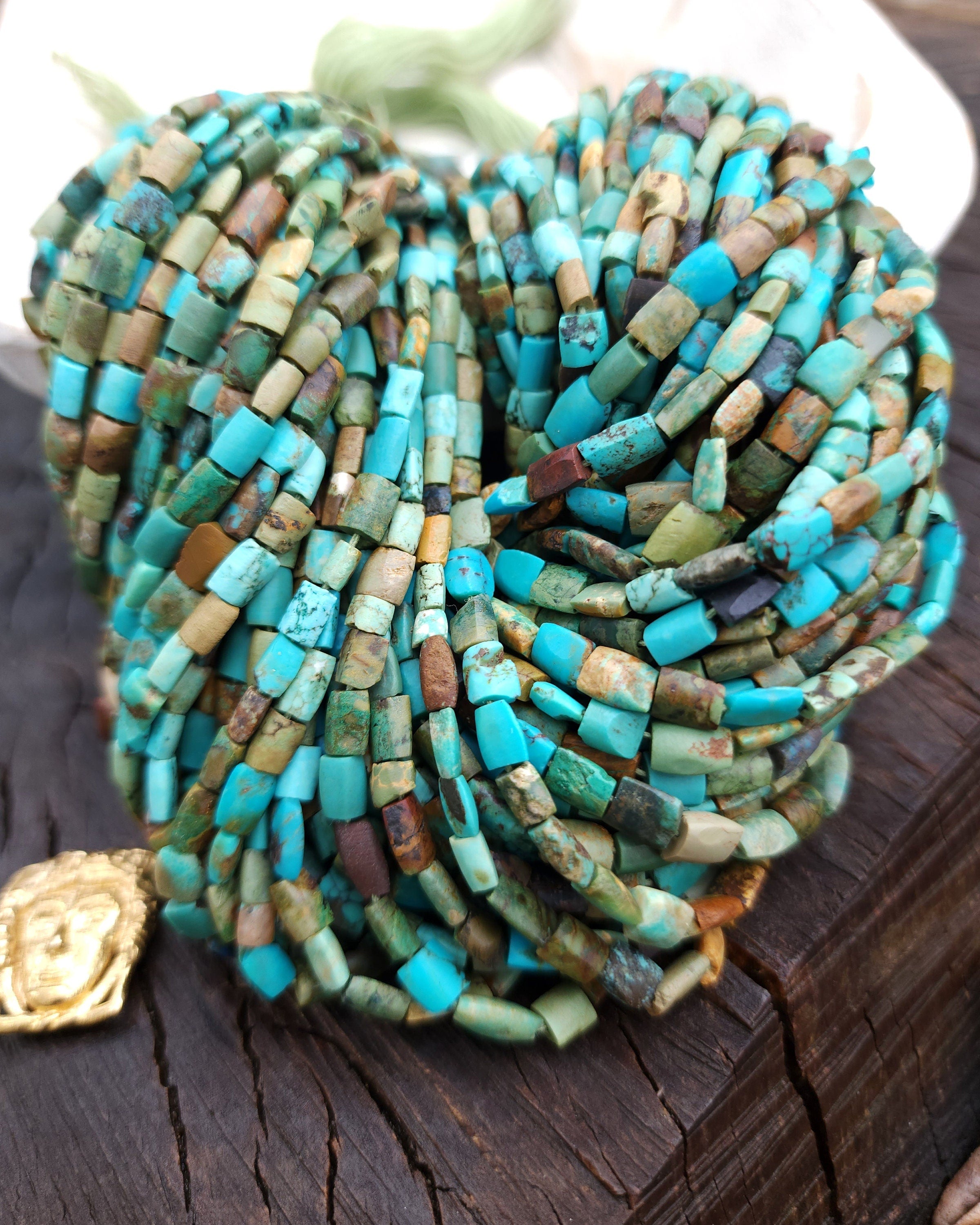 Genuine Turquoise From Afghanistan, Full Strand 15" Long 4-6mm+ Blue-green, Brown, Beige,Black,  Afghan beads, Small Flat Turquoises.