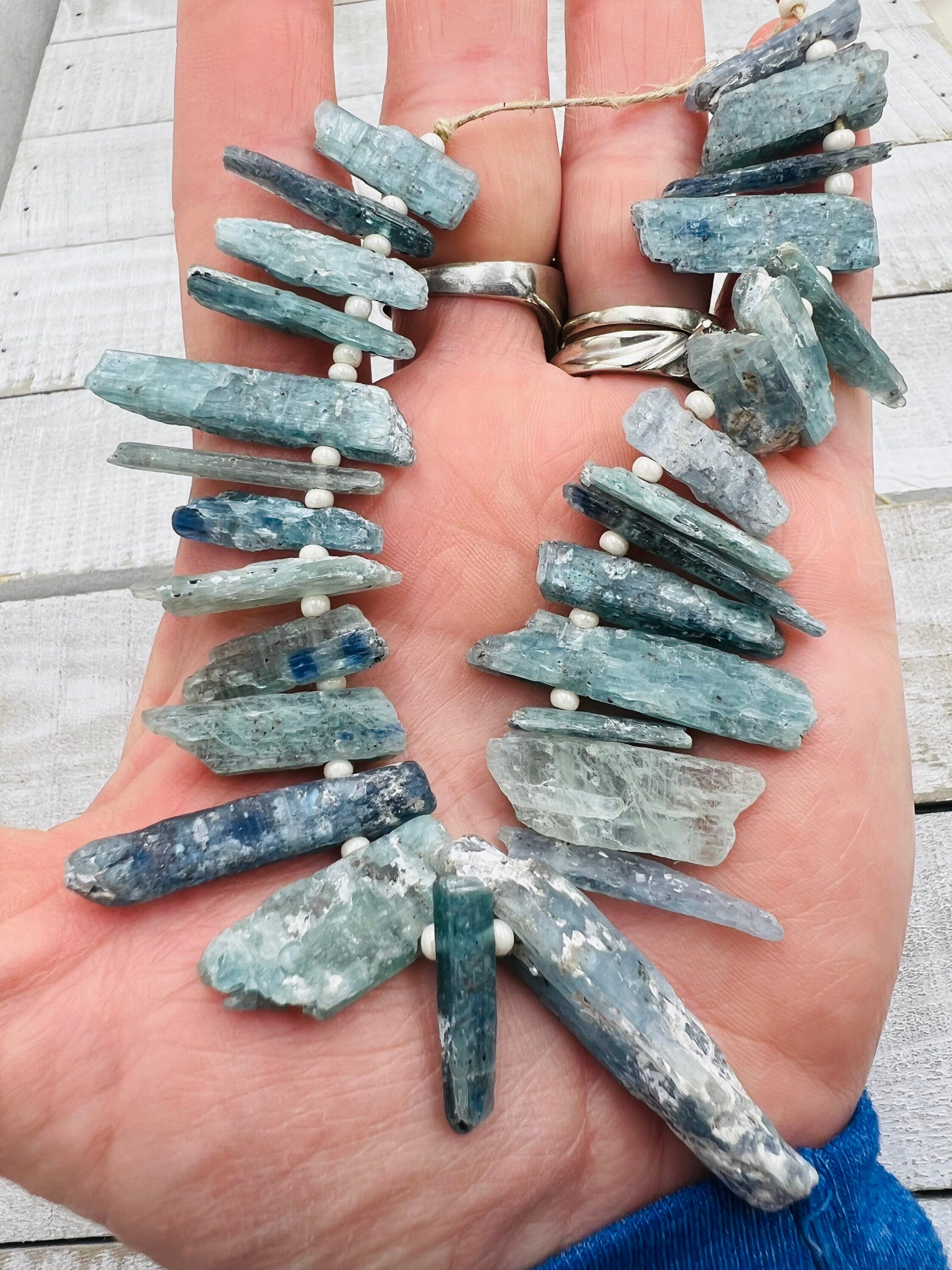 Beautiful Kyanite Rough Stones Sticks 13-34mm x 6-14mm/Strands Length 8”/Jewelry Supplies