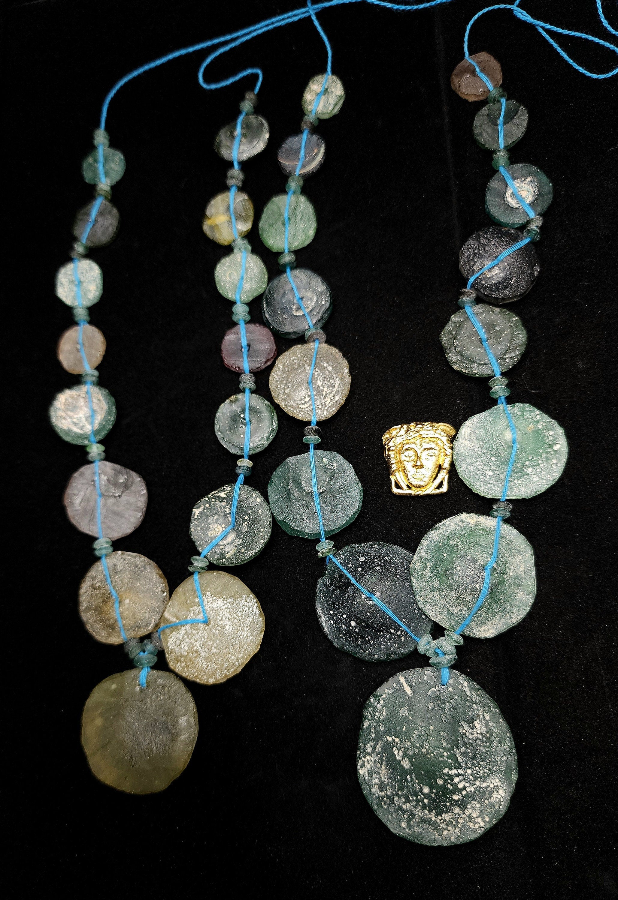 Ancient Roman Glass Big Beads, Authentic Roman Glass Strand 15", Jewelry Supplies, Discovery By Excavation Hard To Find, Jewelry Supplies.
