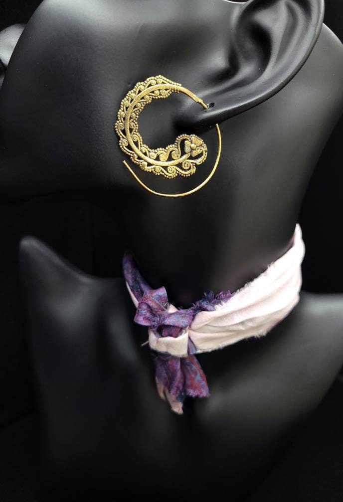 Beautiful Unusual Earrings Made Of Hypoallergenic Solid Brass / Indian Jewelry /  Handmade Jewelry/ Spiral Earrings.