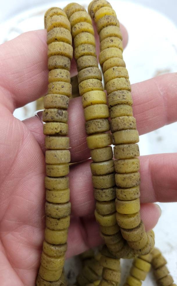 Beautiful Beads With Antique Rustic Handmade Artisan Thailand/ 8mm 10"Long Strand/Indonesia/Java/Boho/Tribal/Jewelry Supplies.