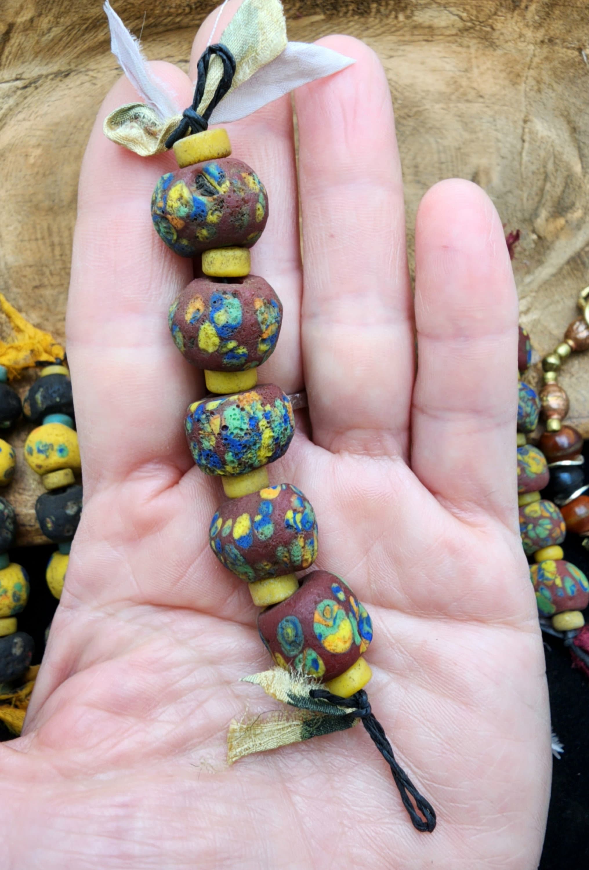 Graduated Strand of Old Beads Like Hebron 12-14mm  / Ancient Tribal Beads / Vintage / Jewelry  Supplies.