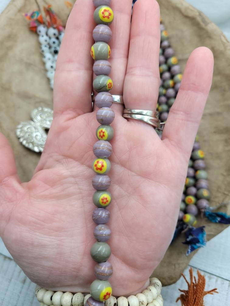 Beautiful Beads Handmade From Thailand Handcrafted, Millefiore, Lampwork Beads, Glass Beads, Jewelry Making Supplies, Strand 8", Venetian.