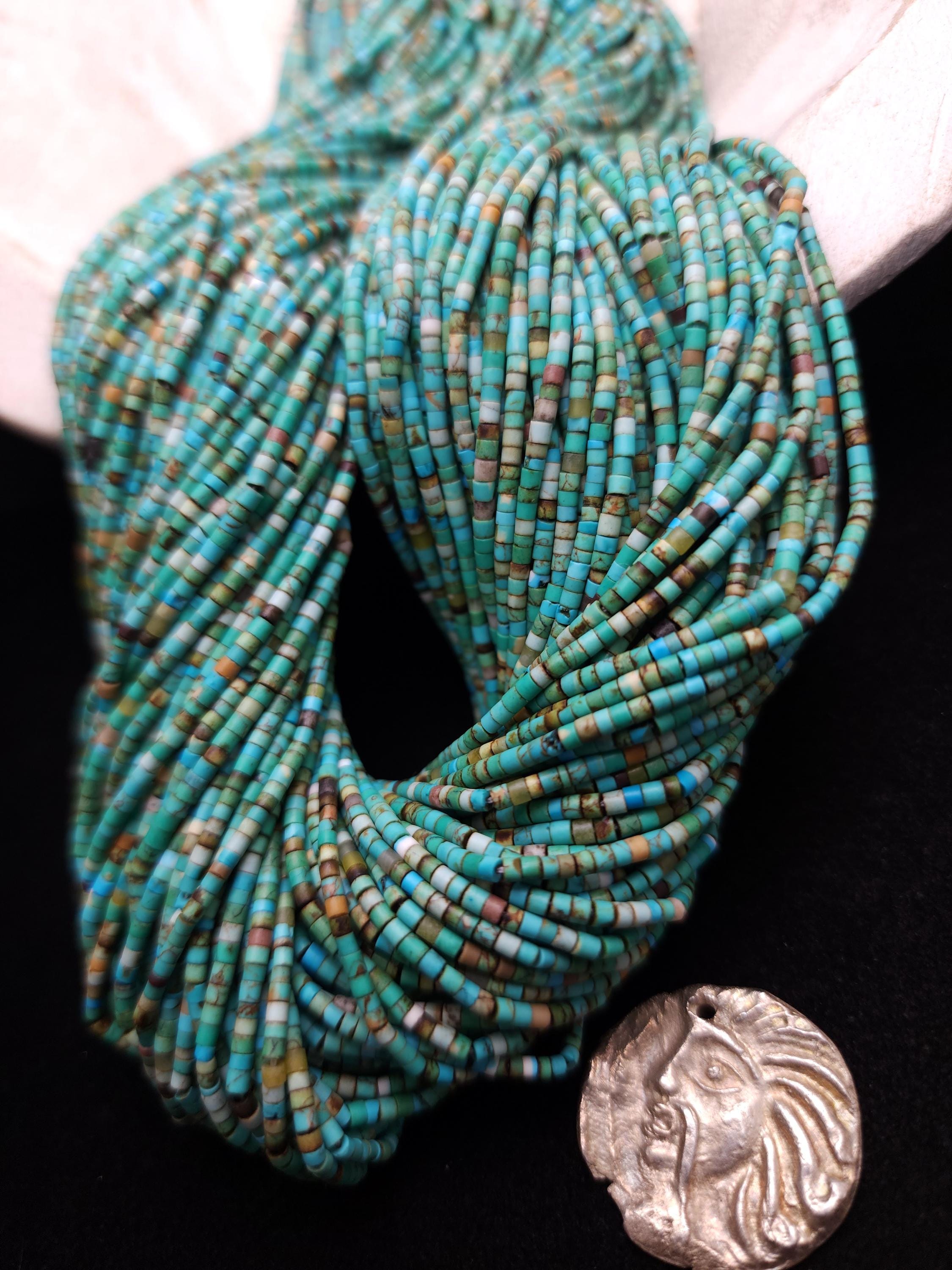 Genuine 100% Turquoise Heishi Beads  From Afghanistan 2mm+ Full Strand 15" 220+Beads,  Jewelry Making Supplies.