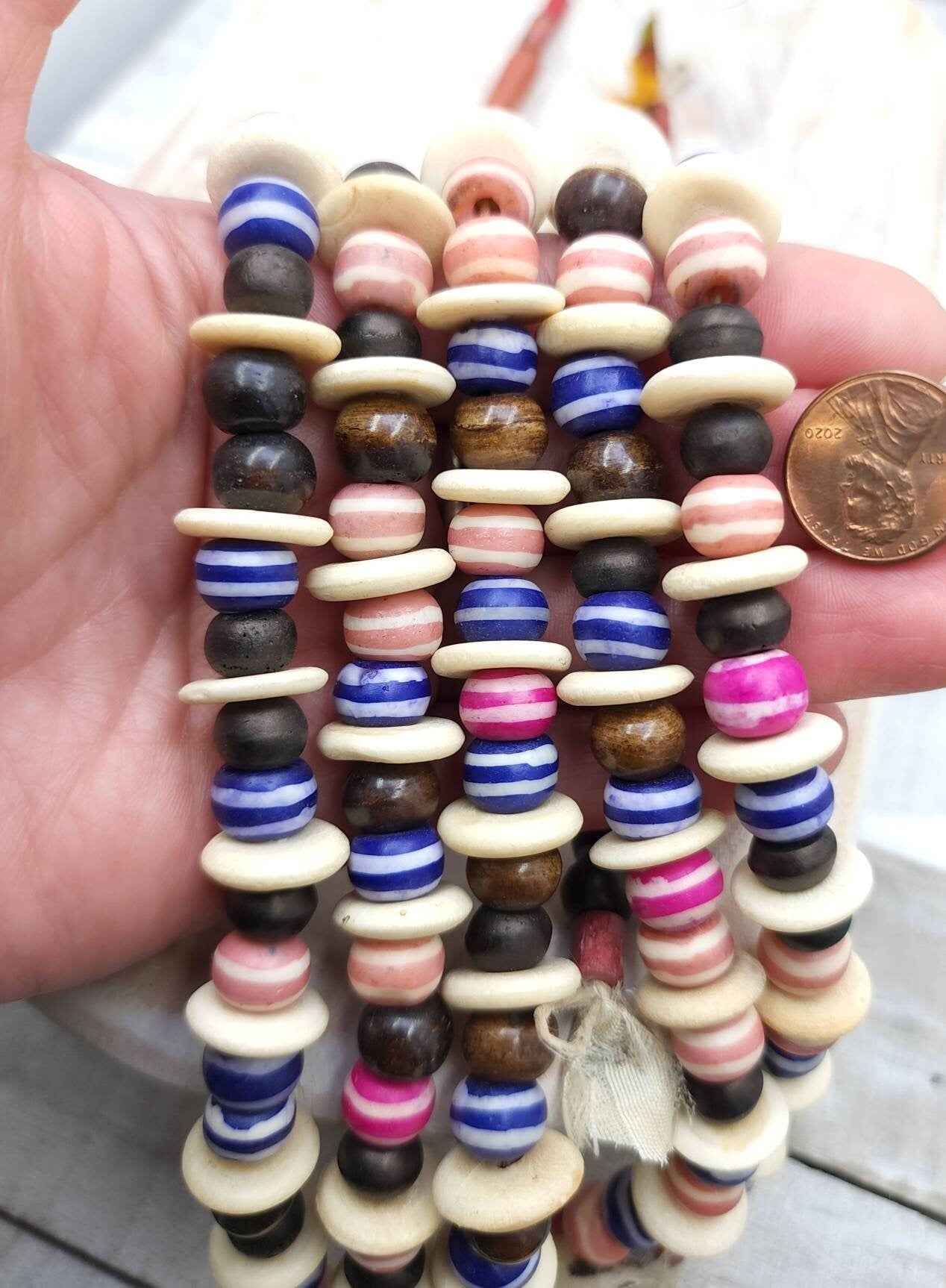 Two Strands Of Fun Colored Bone Beads / Jewelry Making Supplies / Tube Shaped Bone Beads.