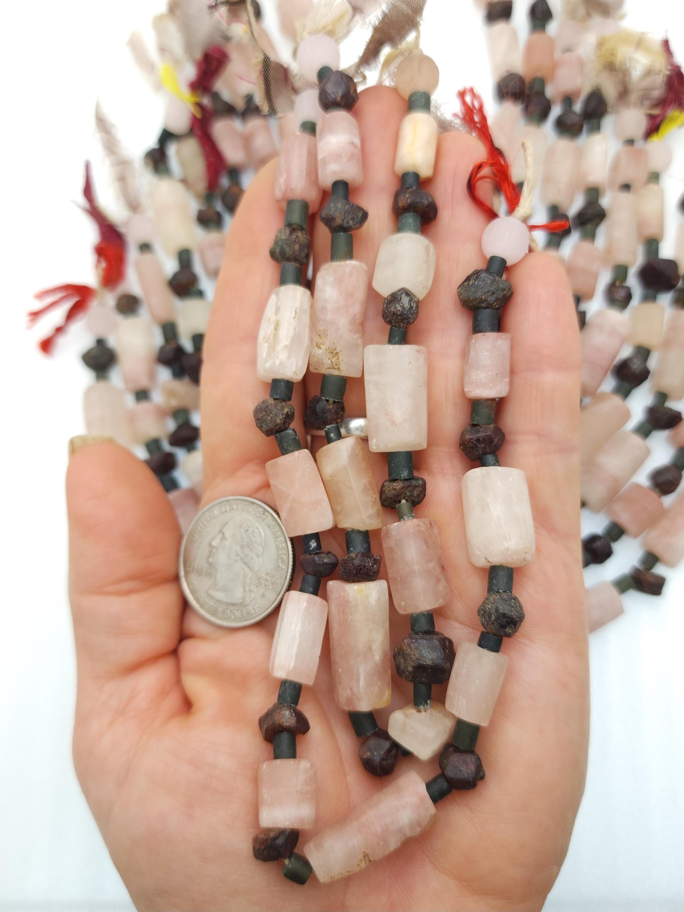 Authentic Old Calcite From Afghanistan, Strand 10", Very Old Pink Calcite, Old Garnet Stone, Unusual, Jewelry Making Supplies, Craft.