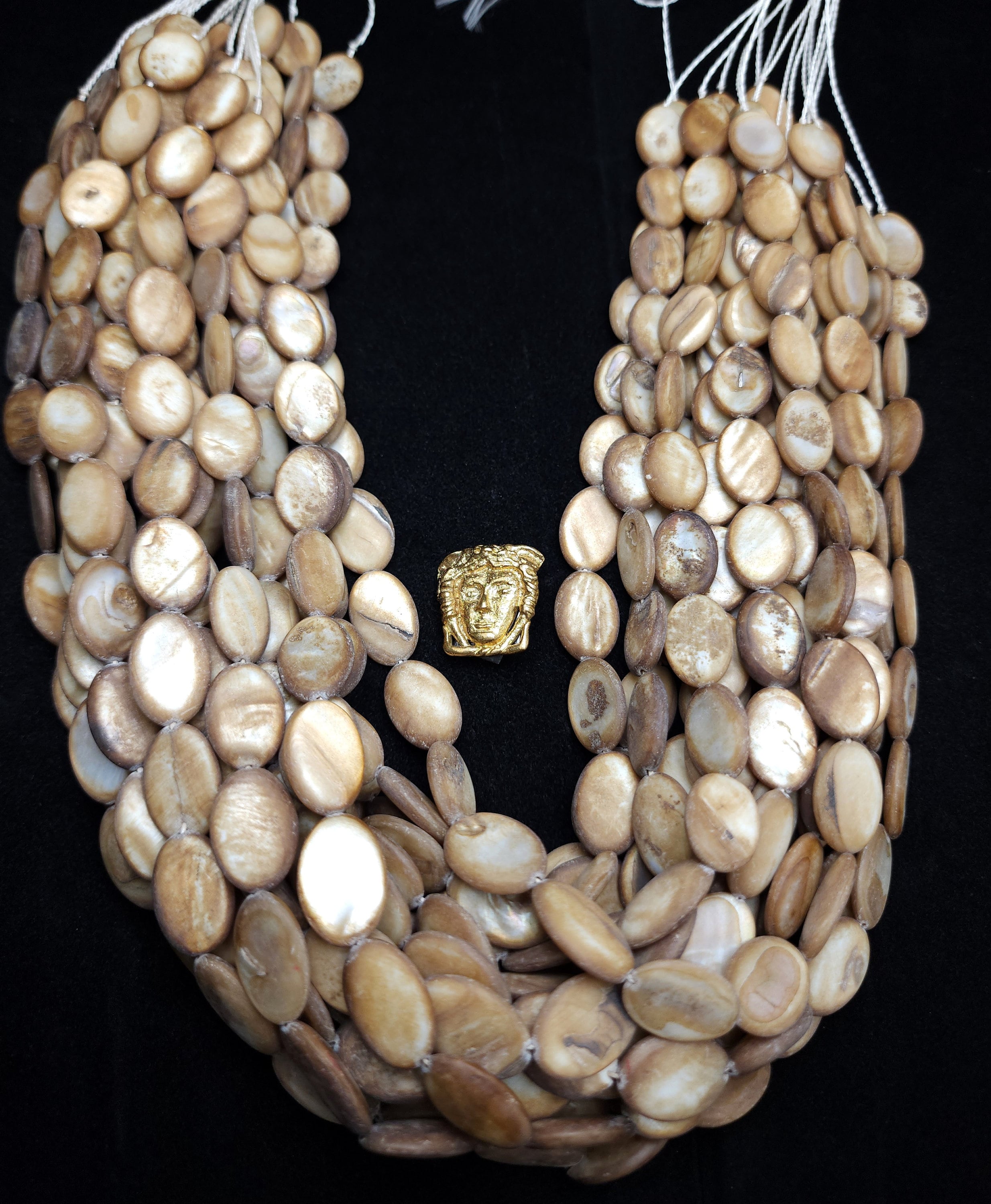 Very old shell beads from Afghanistan, Full Strand 17" 24-25 Oval Beads 17-18mm, Vintage, Jewelry Making Supplies.