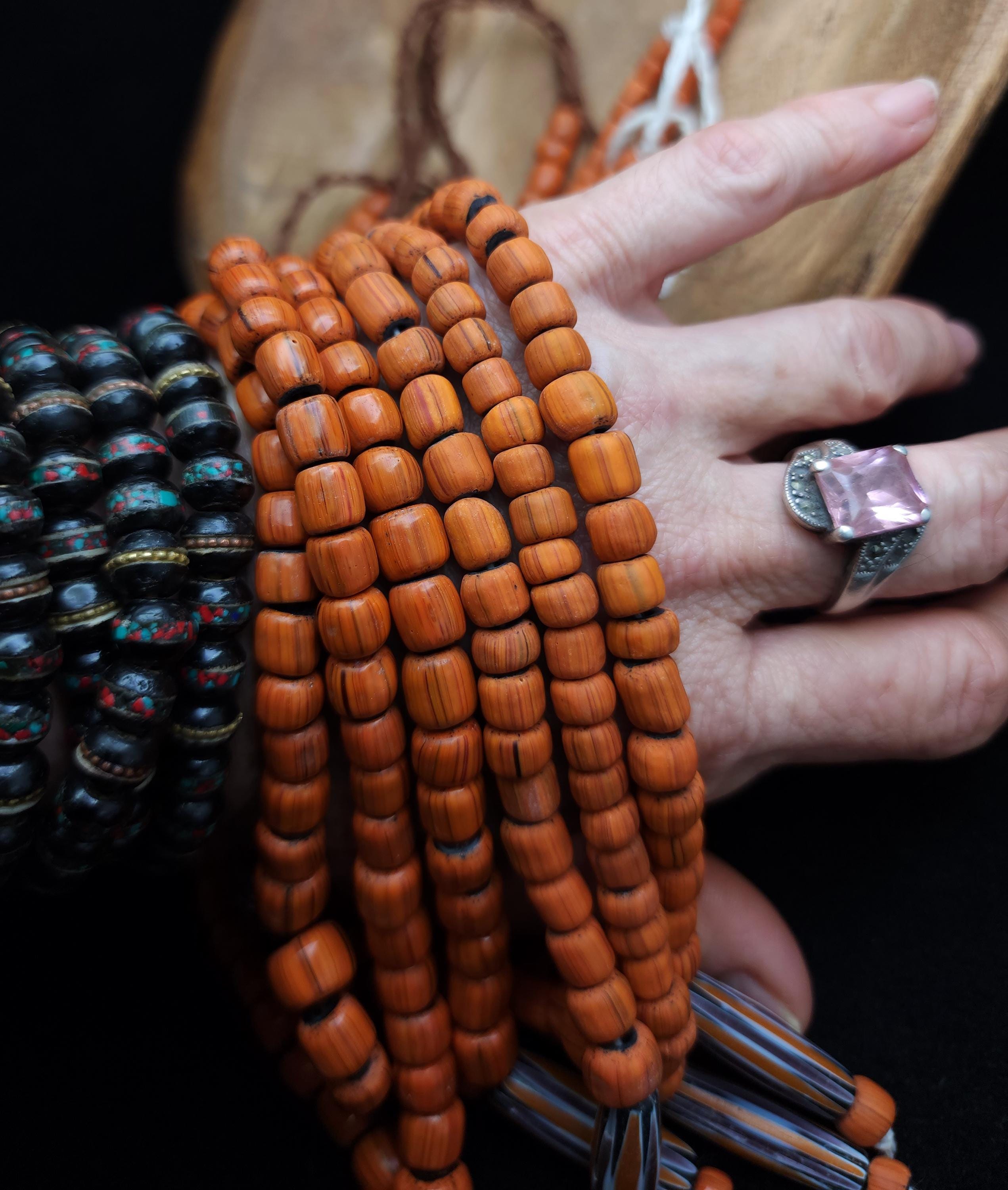 Javanese Glass Beads, Vintage Muti-Salak Beads, Orange Glass Beads, Traditional Java Beads, Strand 16-17" 5-10mm, Jewelry Making Supplies.