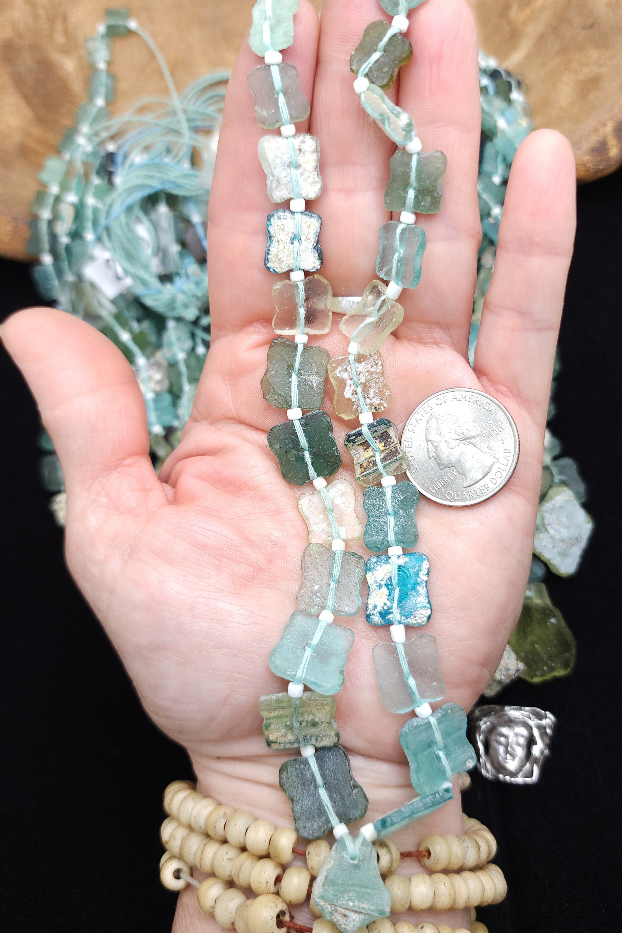 Authentic Genuine Glass Beads From Ancient Rome Strand 15-16" 8-14mm x 10-15mm, Jewelry Supplies,  Roman Glass Beads, Jewelry Supplies.