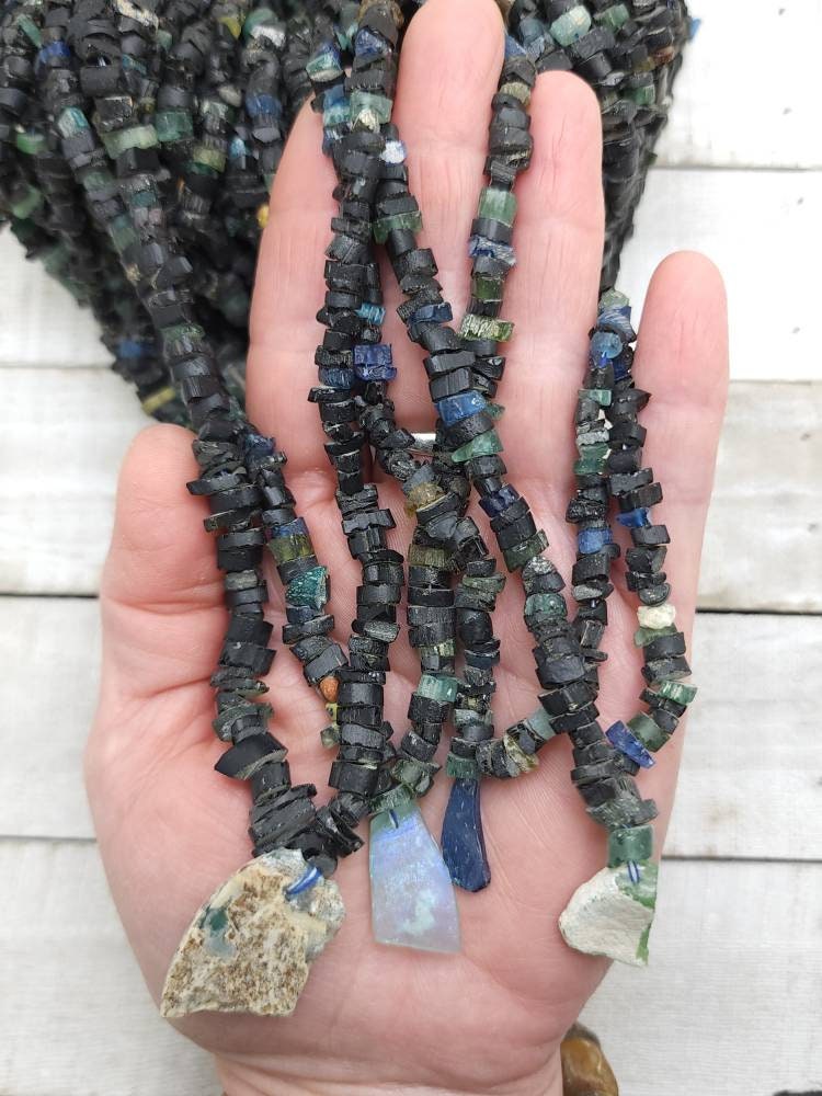 Genuine Ancient Roman Glass Beads Small Chunky 5-8mm Full Strand 15.5" Inches / Authentic Roman Glass Not Imitation / Jewelry Supplies.