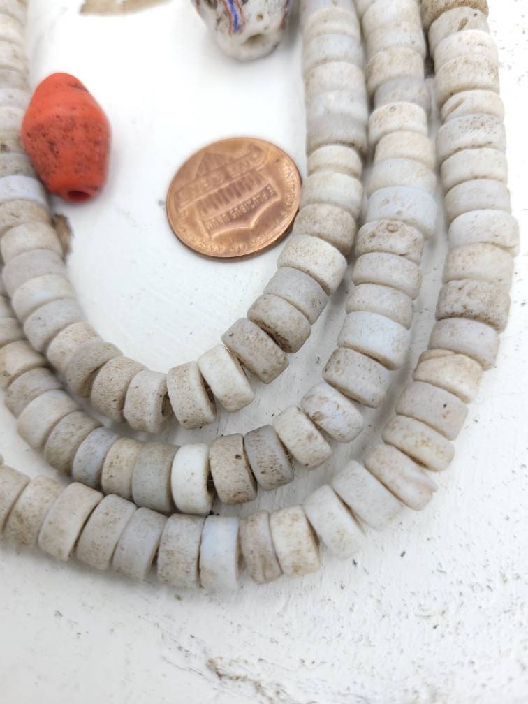 Beautiful Beads With Antique Rustic Accent White Opal Handmade Artisan, 8mm Or 9-10mm 10" Long Strand, Indonesia, Java, Tribal.