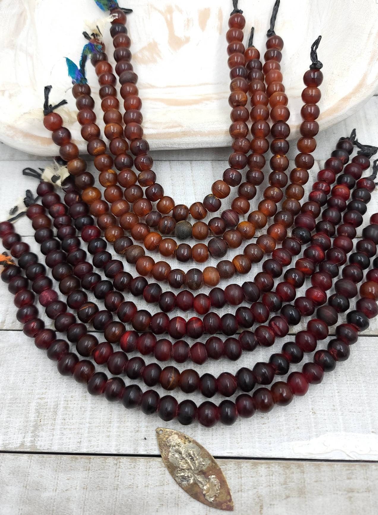 Natural Horn Beads Strand 10" Inches 10mm (32) Option To Choose Red Or Orange Horn / Native / Boho / Ethnic / Jewelry Supplies.