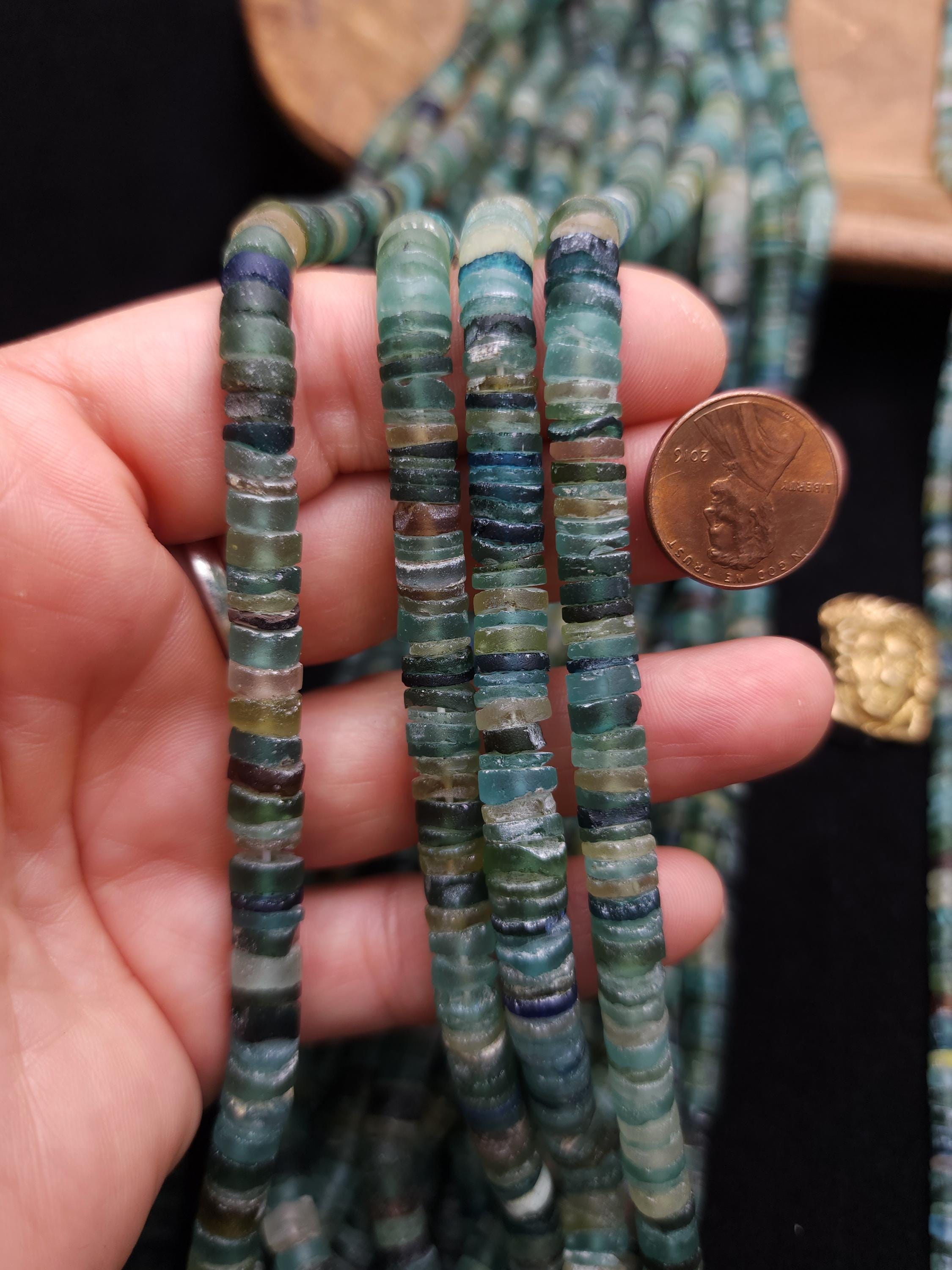 Ancient Roman Glass Beads, Chilinders Heishi Beads, Full Strand 14-15" 3-4mm Or 6-7mm, Jewelry Making Supplies.