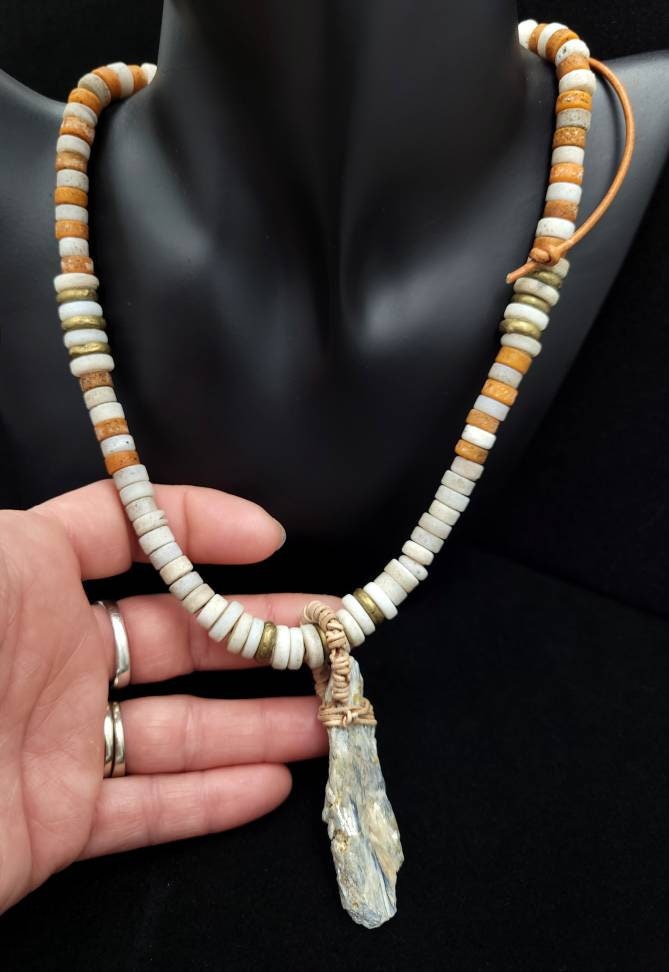 Beautiful Adaptable Necklace Size Long 11"-16" Kyanite  Natural Blue / High Quality Leather Necklace / Necklace For Him And Her.