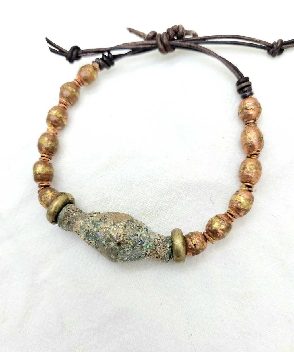 Beautiful Authentic Ancient Rome Bracelet / His and Hers Bracelet / Ethiopian Copper and Brass Beads Wearing Beautiful Old Roman Glass.