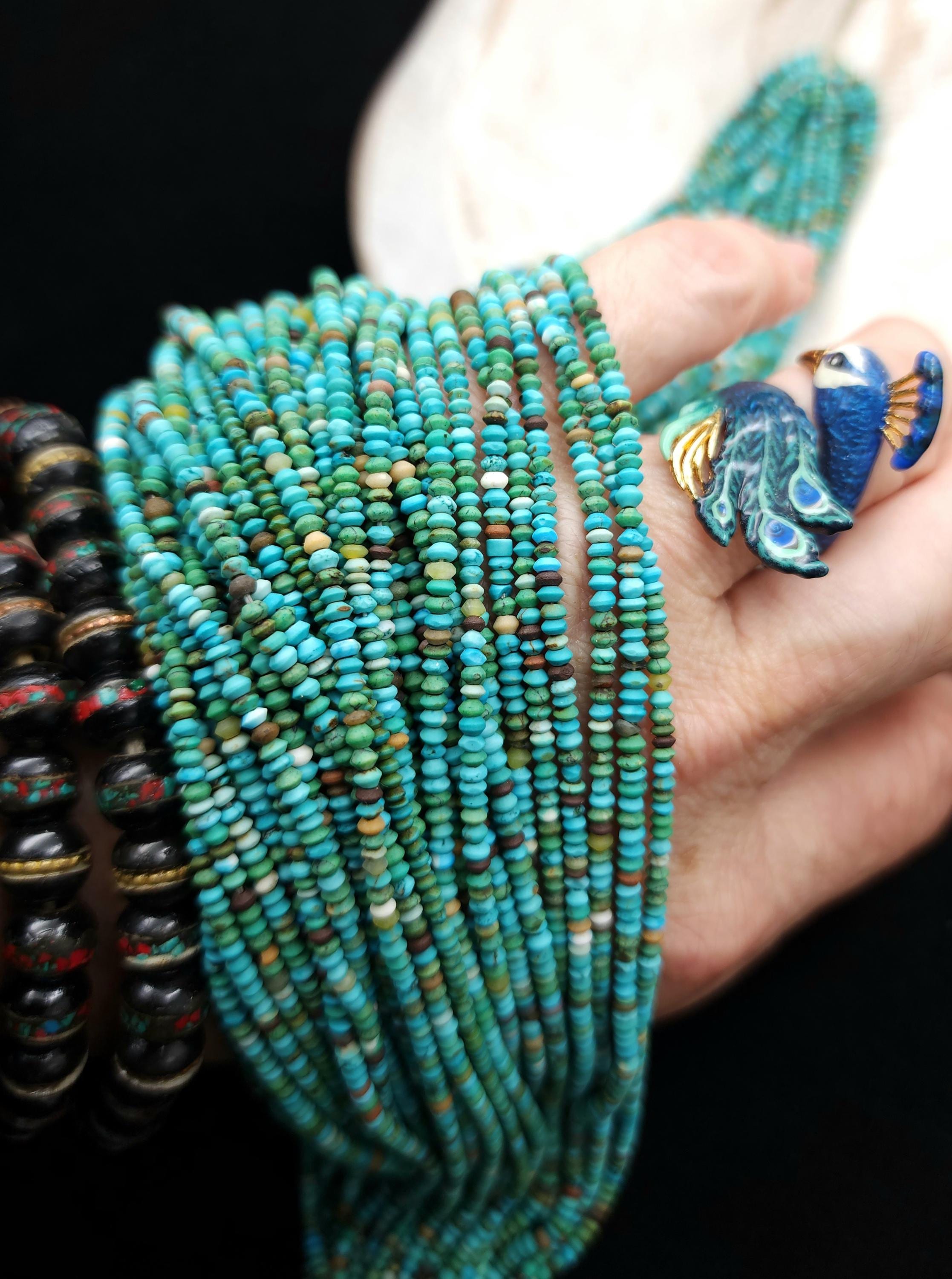 Turquoise Genuine Small Saucer Beads From Afghanistan, Strand 14"+[248] 2.5mm, Healing Stones, Heishi Beads, Natural Beads, Jewelry Supplies