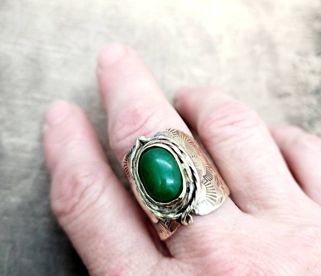 Size 10 Bronze Ring | Brass | Green Aventurine.