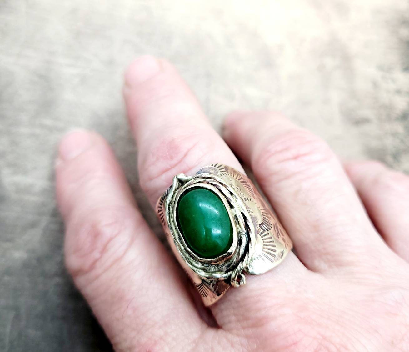 Size 10 Bronze Ring | Brass | Green Aventurine.