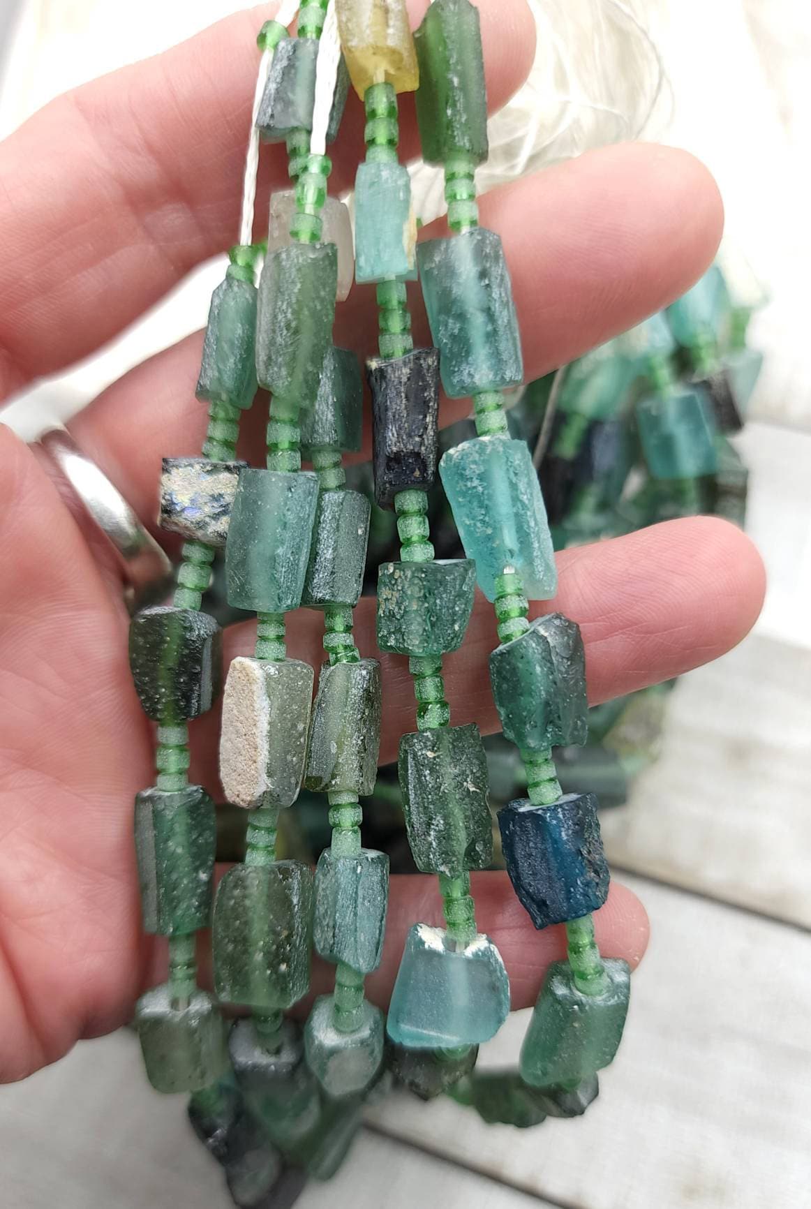 Genuine Ancient Roman Glass, Old Roman Glass, Found Roman Glass Beads Strand 15" 8-15mm+ Wholesale, Jewelry Making Supplies.