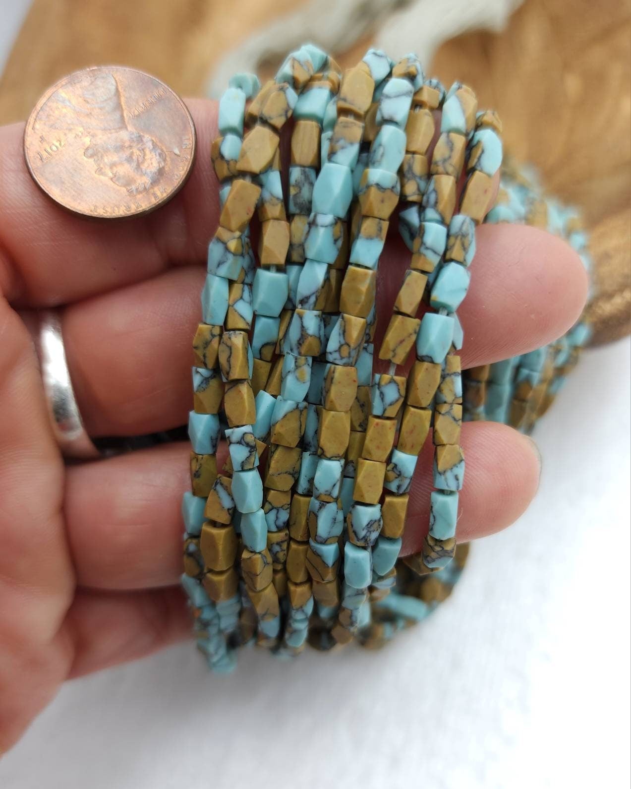 Afghan Howlite Stone Faceted Rectangular Beads 4-5mm×3mm Strand 11-12" 55-58 Beads / Jewelry Making Supplies.