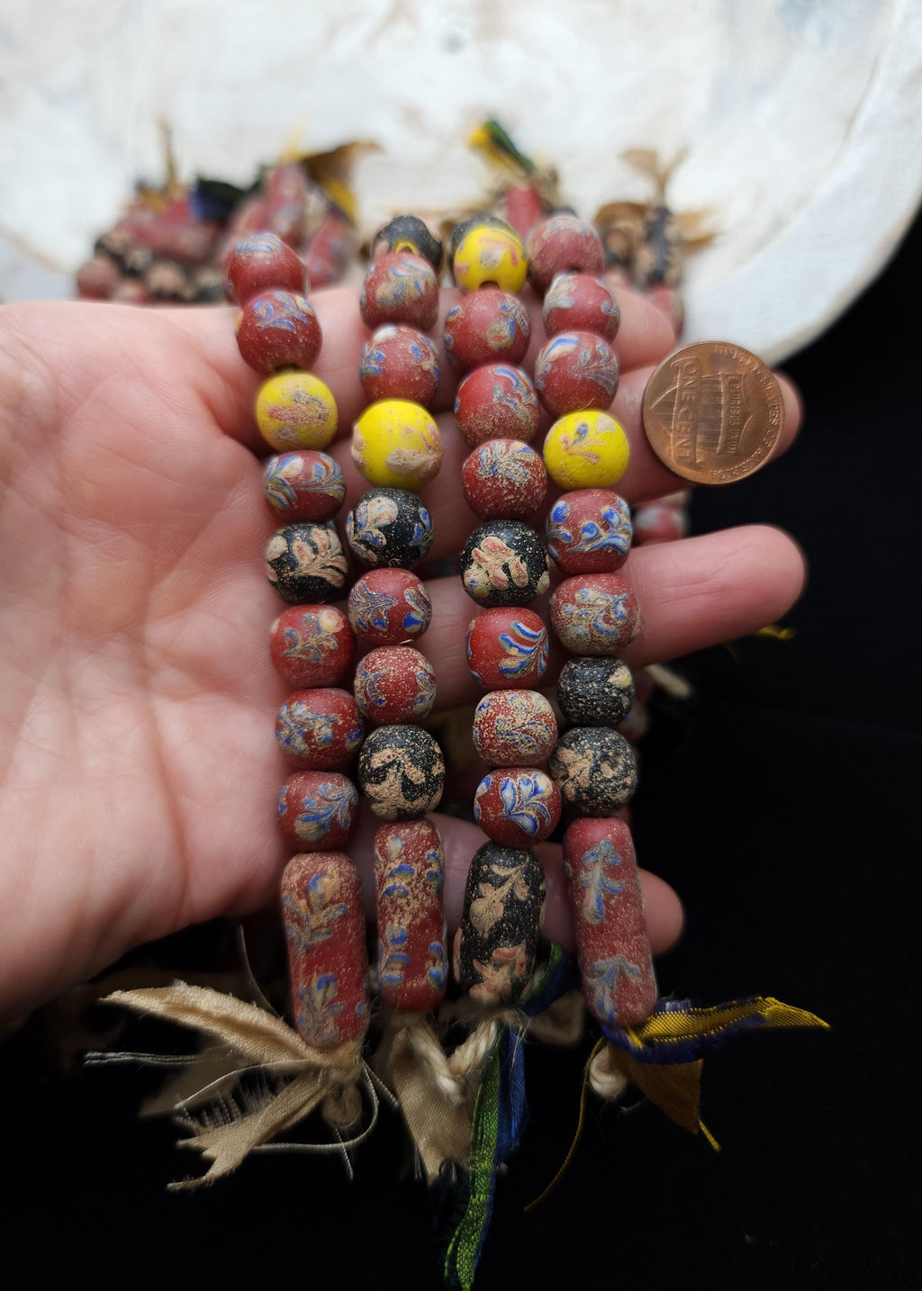 Unusual Vintage Glass Beads From Indonesia, Strand 15 Beads 9-23mm, Craft Jewelry Making Supplies.