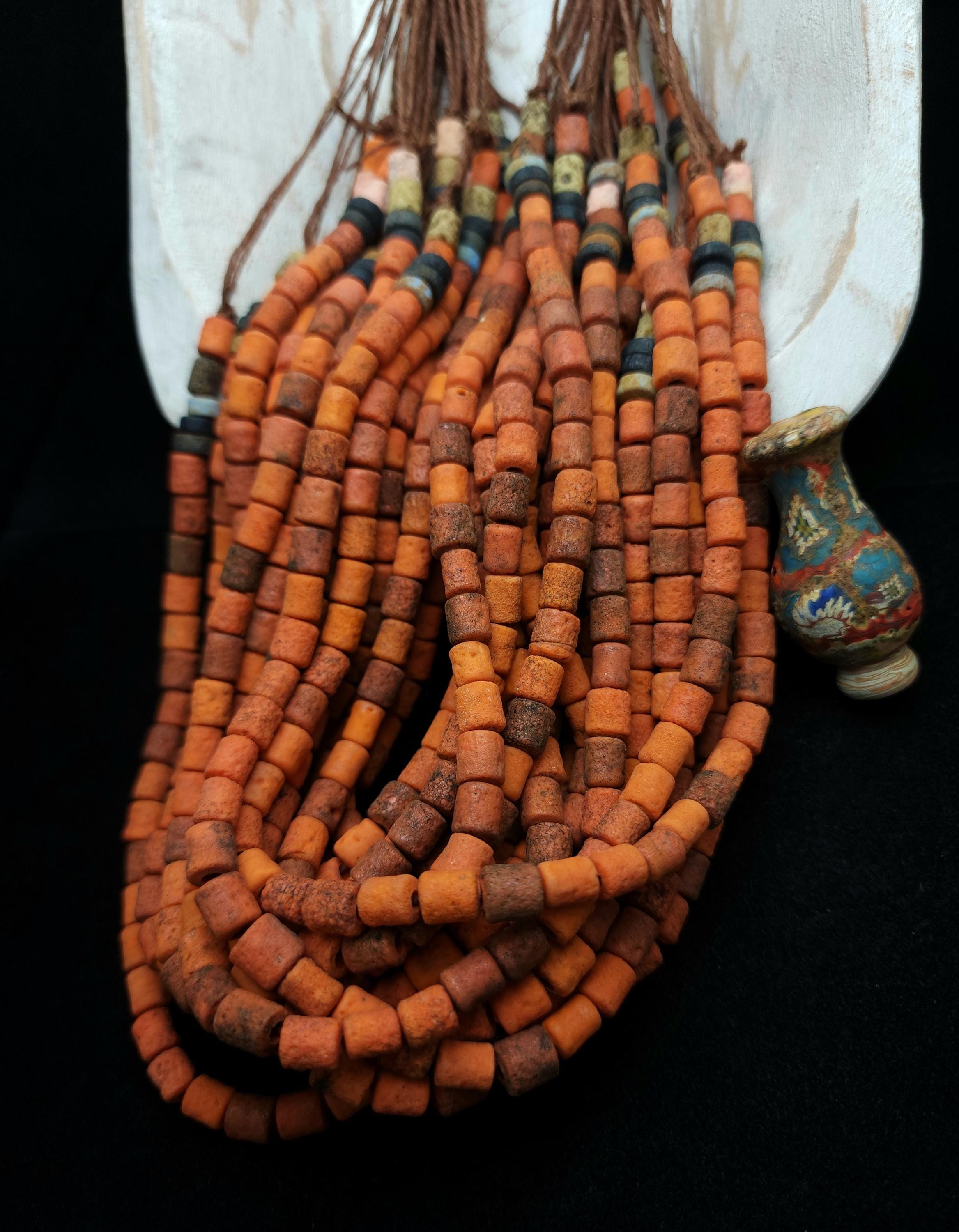 Rustic Porous Glass Tubular Beads 9-10 x 7-8 mm Full Strand 14-15", Red Orange Beads From Java Indonesia,  Jewelry Making Supplies, Craft.