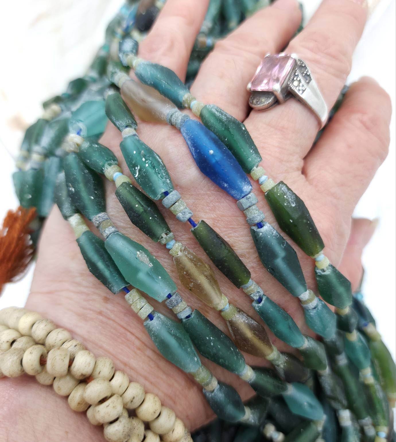 100% Genuine Ancient Roman Glass / Roman Glass Diamond-Shaped Beads Long 12mm -20mm + / Afghan Beads / Jewelry Making Supplies.