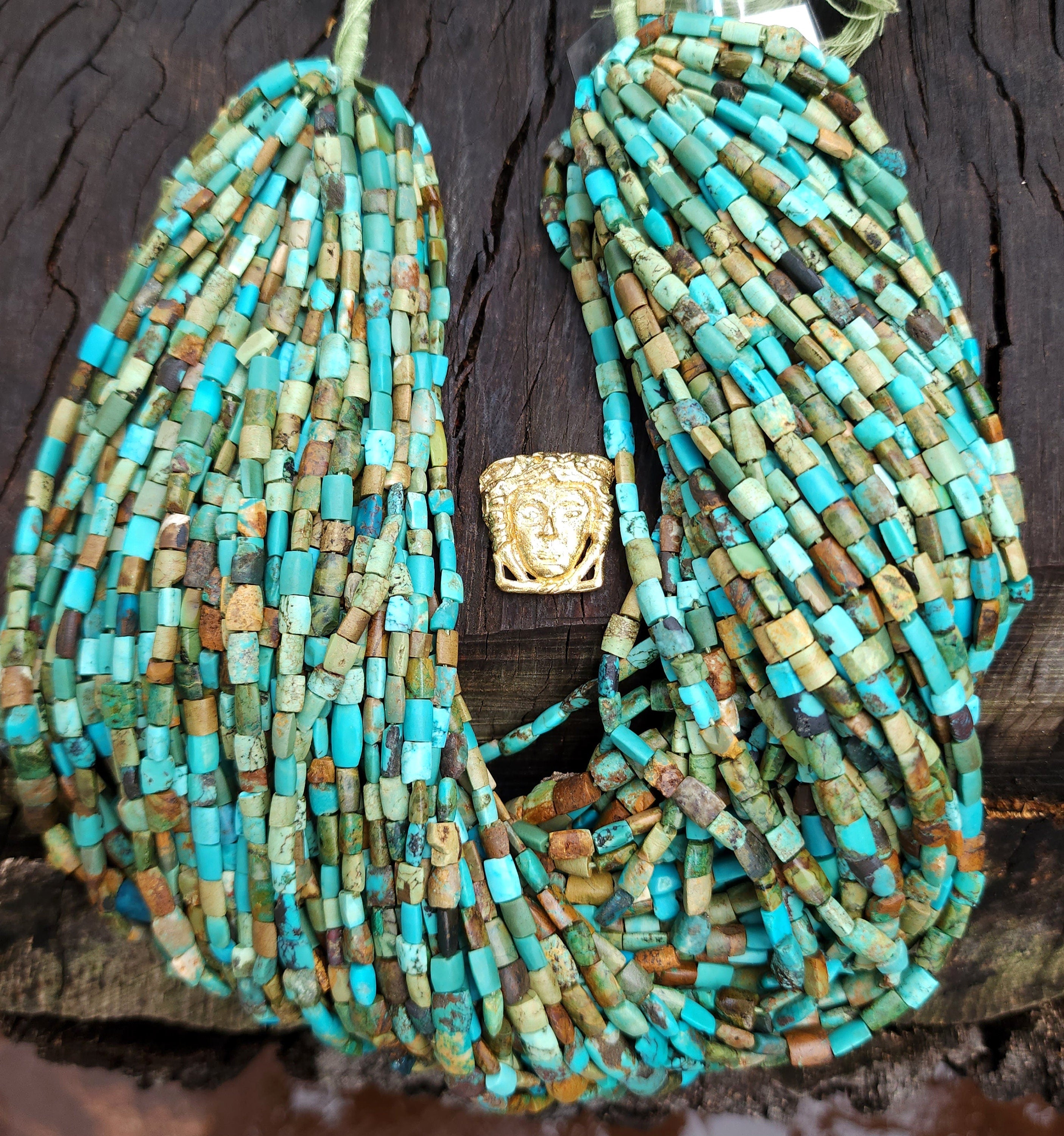 Genuine Turquoise From Afghanistan, Full Strand 15" Long 4-6mm+ Blue-green, Brown, Beige,Black,  Afghan beads, Small Flat Turquoises.