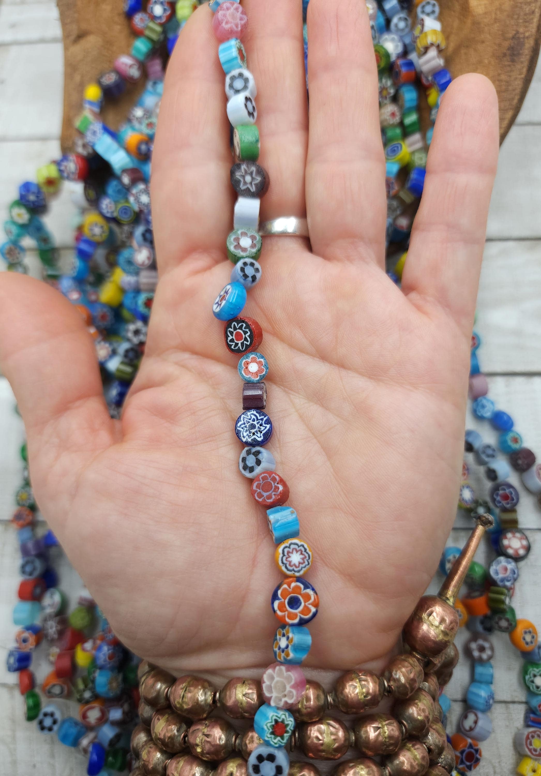 Two Strands 14" For The Price Of Small Chevron Beads [6-10mm], Millefiore Glass Beads, Murano, Jewelry Making Supplies, Read The Description