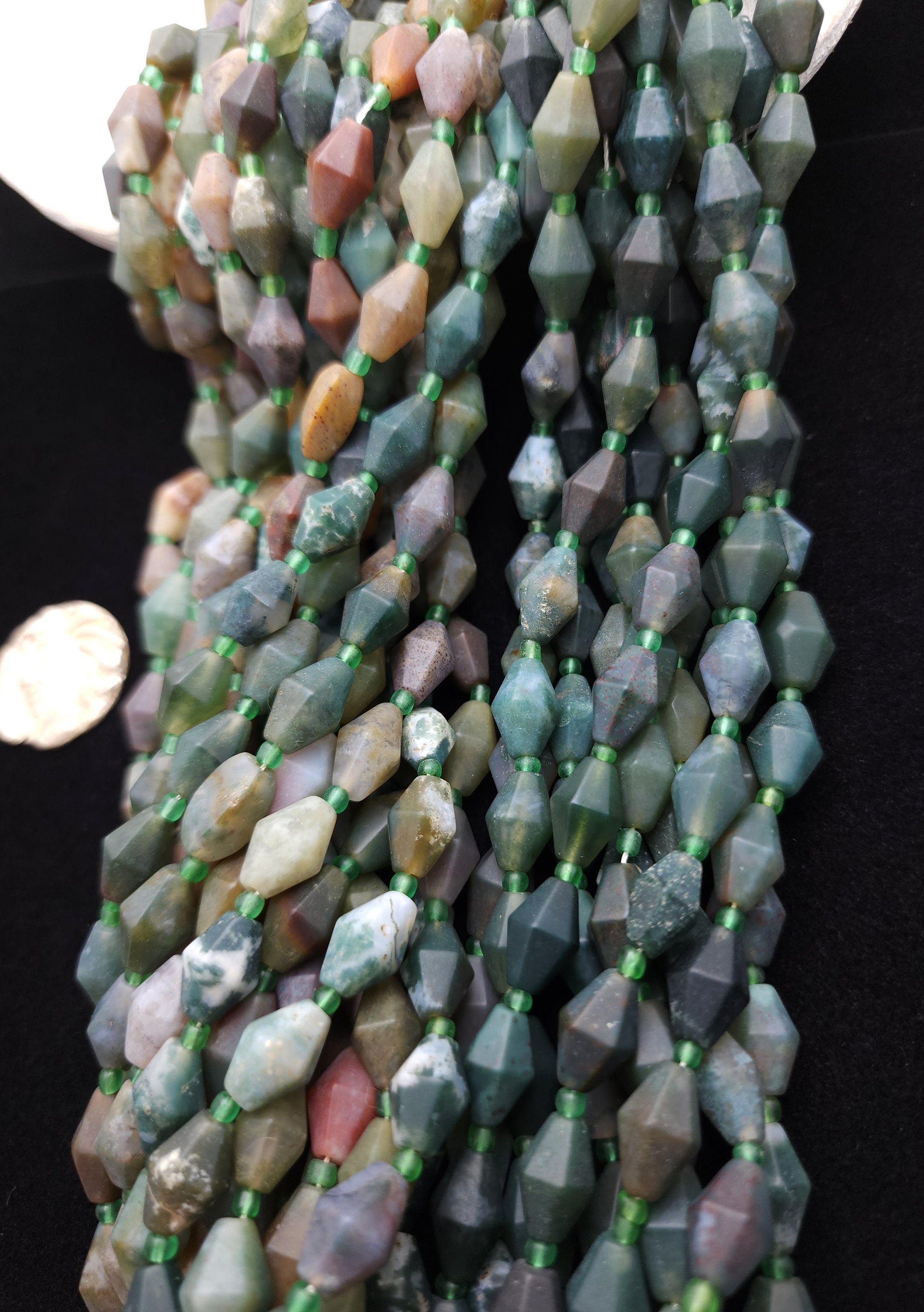 Bicone Agate Beads 12-13mm Strand 15-16" Inches Option to Choose Variable or Green Agate, Afghan Vintage Beads, Jewelry Making Supplies.