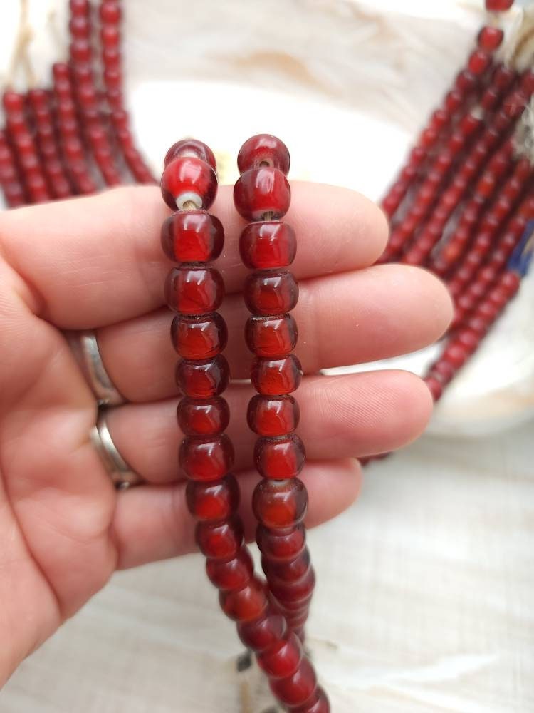 White Heart Red Glass Beads Strand 10" Inches34-36 Beads 9-10mm / Venetian Beads / Vintage / Cherry Red / Jewelry Making Supplies