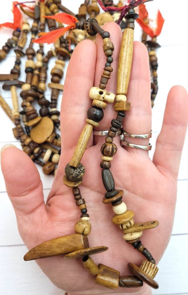 Strand 14" Fun & Variable Bone Beads 4-38mm / Ethnic / Boho / Hippie / Tribal / Hand Carved Beads / Jewelry Making Supplies.