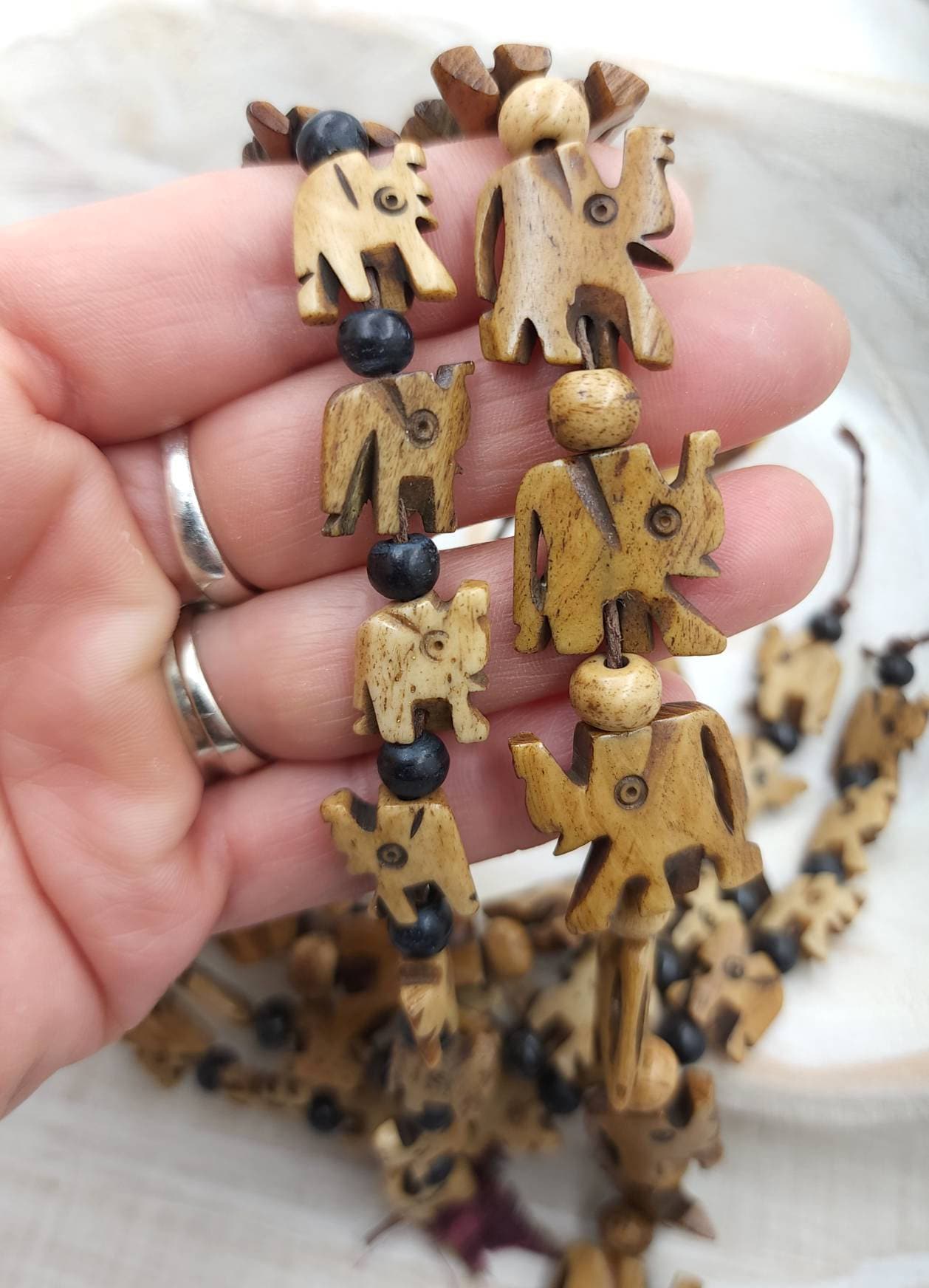 Elephant Bone Beads / Hand Carved Bone Elephant / Strand 10" Choose Size 13mm+ or 20x13mm / Beads With Spiritual Meaning / Jewelry Supplies