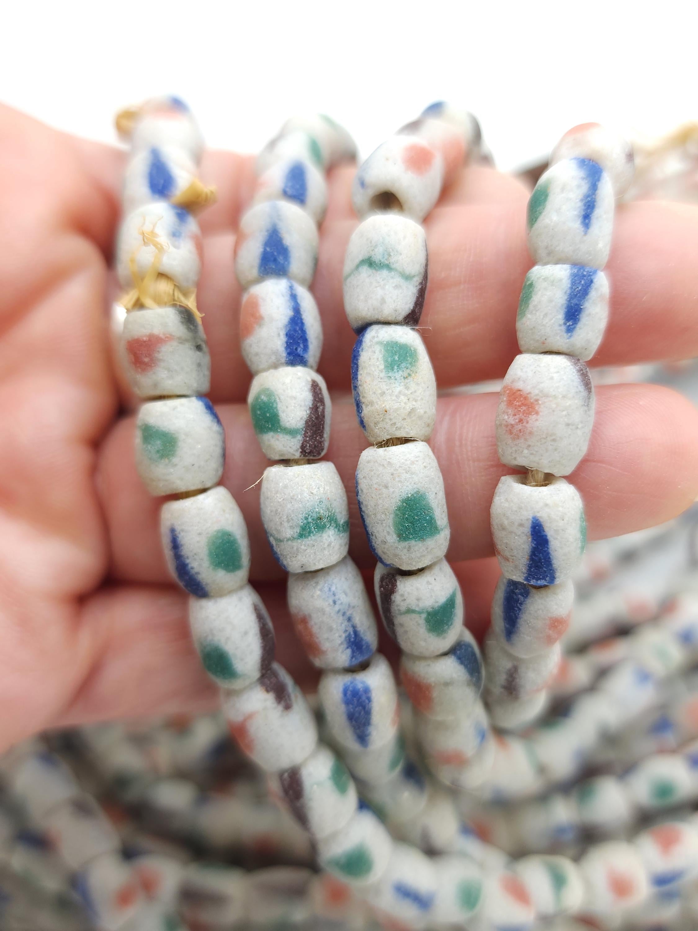 Vintage Recycled African Glass Beads Strand 17" 8-10mm 44-48 Beads / Jewelry Making Supplies.