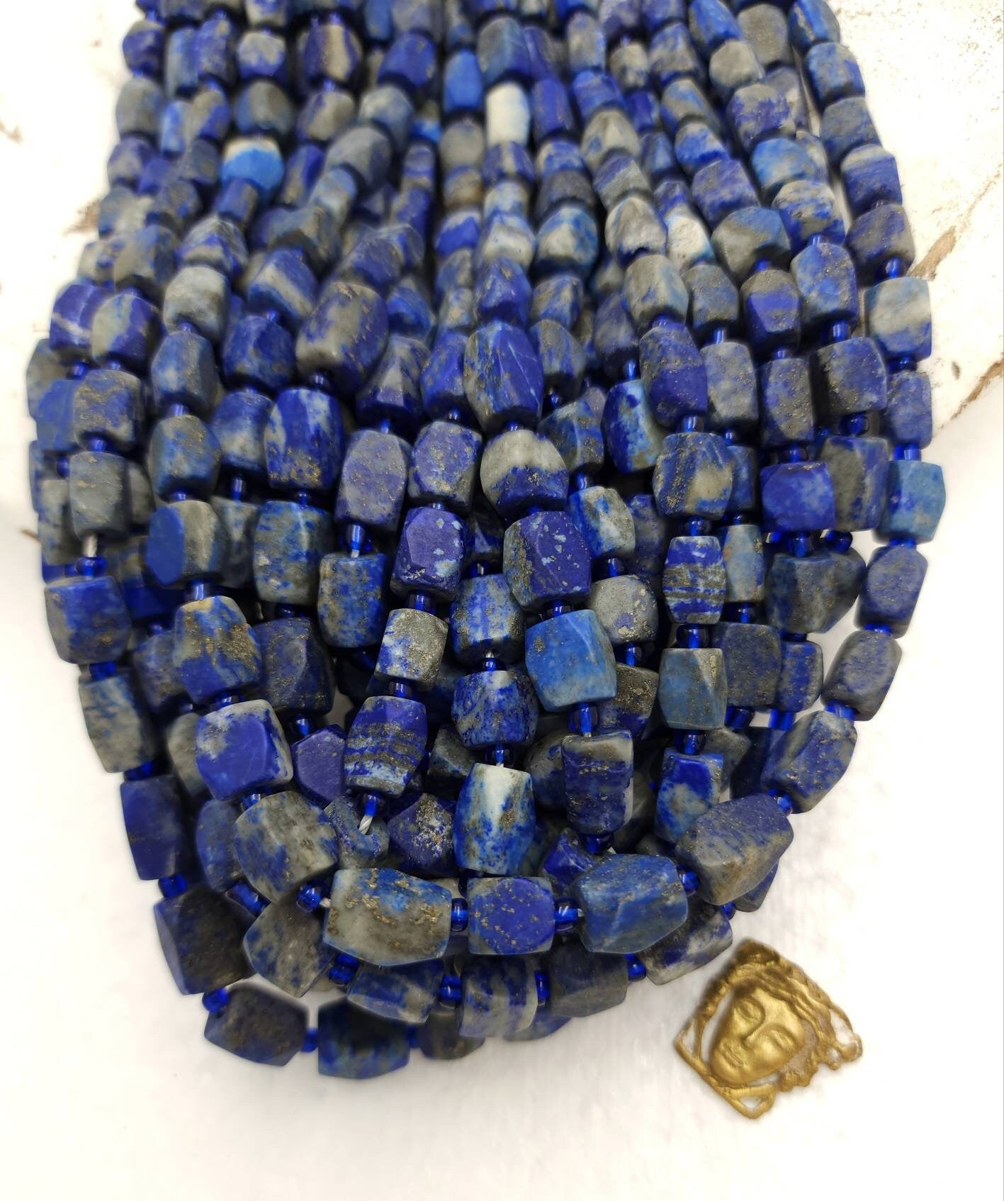 Lapislázuli facetado afgano Genuino Cuentas de Piedra Natural Full Strand 15" 7-12×6-9mm / Suministros para Joyería / Lapislázuli