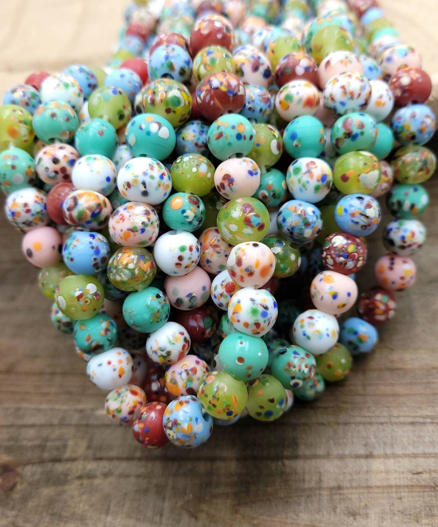 Beautiful Colorful Glass Beads / Indonesian Beads / Fun Beads / Strand 20 Beads 9-11mm / Java / Jewelry Making Supplies / Choose Colors.
