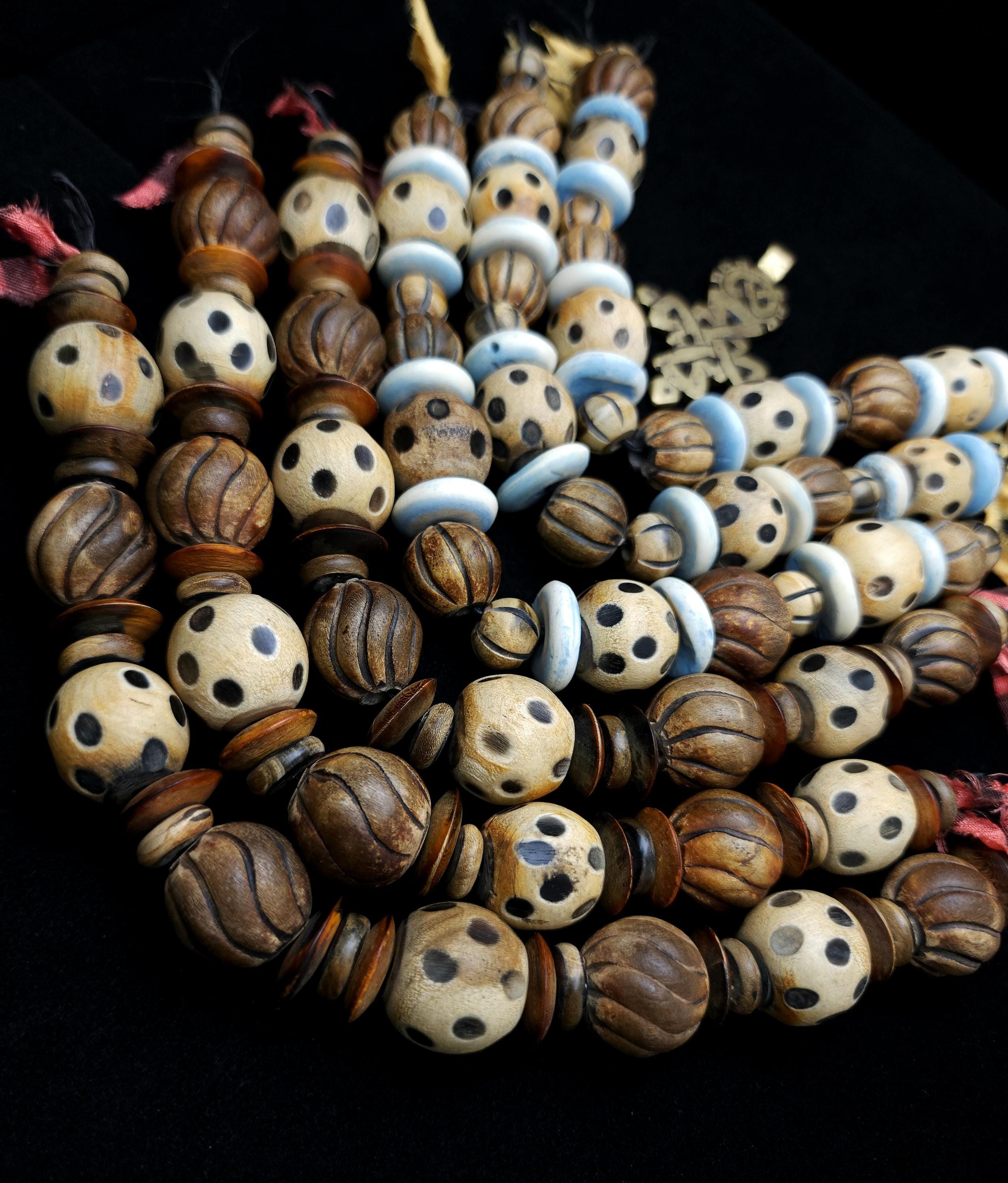 Hand-Carved Horn Bone Beads, 12–21mm, Unique African Large Hole Beads, Strand 10", Option to choose, Rustic Natural Buffalo Bone Beads.